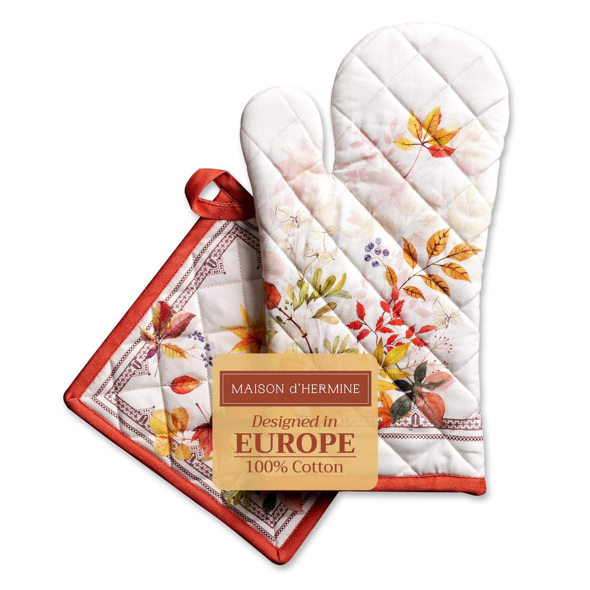 Heat-Resistant Cotton Oven Mitt & Pot Holder Set for Baking, BBQ, Cooking - Thick Kitchen Protection (7.5x13, 8x8 Inches) - Soft, Durable, Amarante Color - Perfect for Thanksgiving, Christmas & Holiday Cooking Gifts