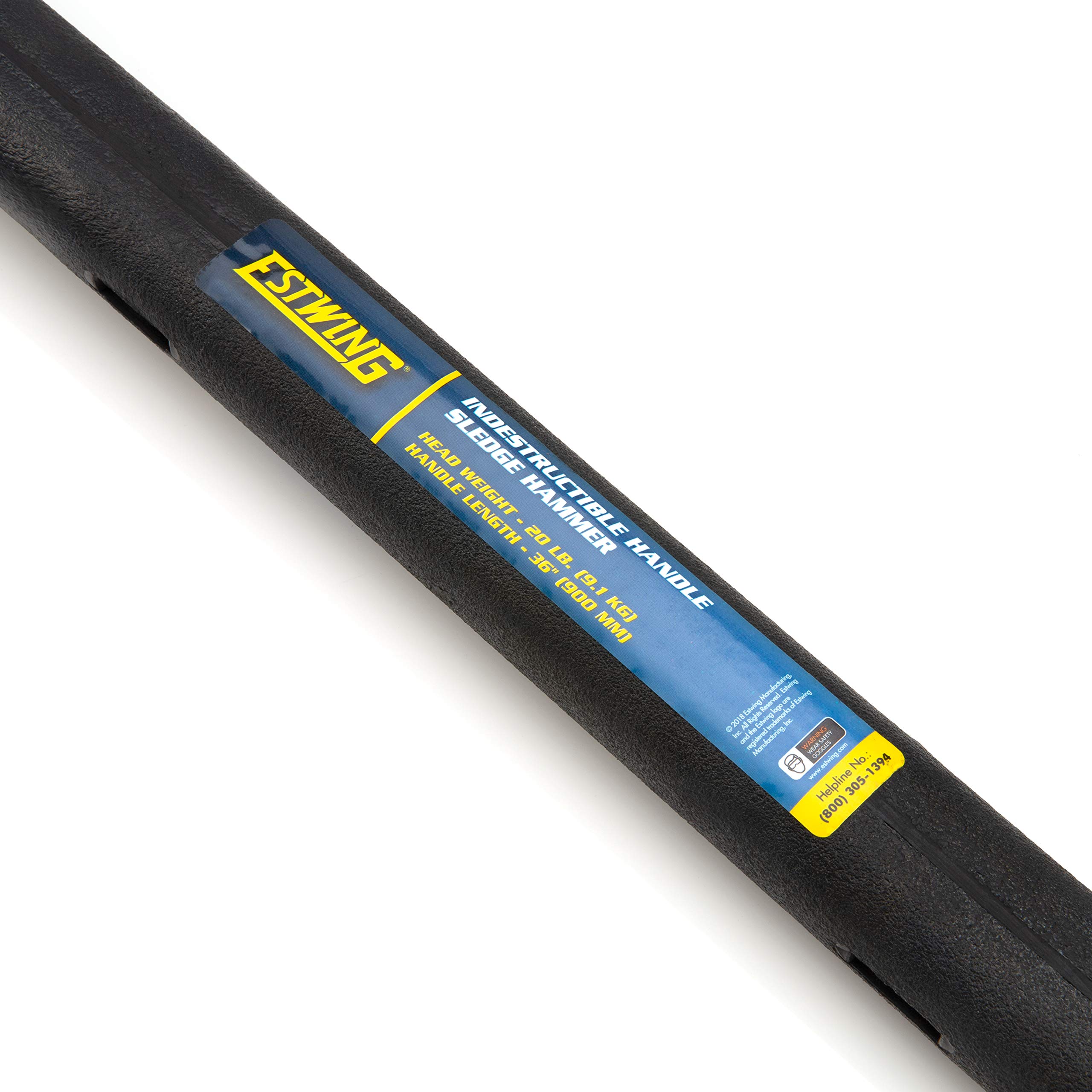 Estwing 20-Pound Hard Face Sledge Hammer - Heavy Duty Demolition Tool for Construction, Concrete Breaking & Stake Driving - 50-55 HRC Steel Head with Locked Design - 36-Inch Unbreakable Handle with Vulcanized Rubber Grip - Reinforced Lanyard Hole - Perfect for Demolition Work, Construction Sites & DIY Projects