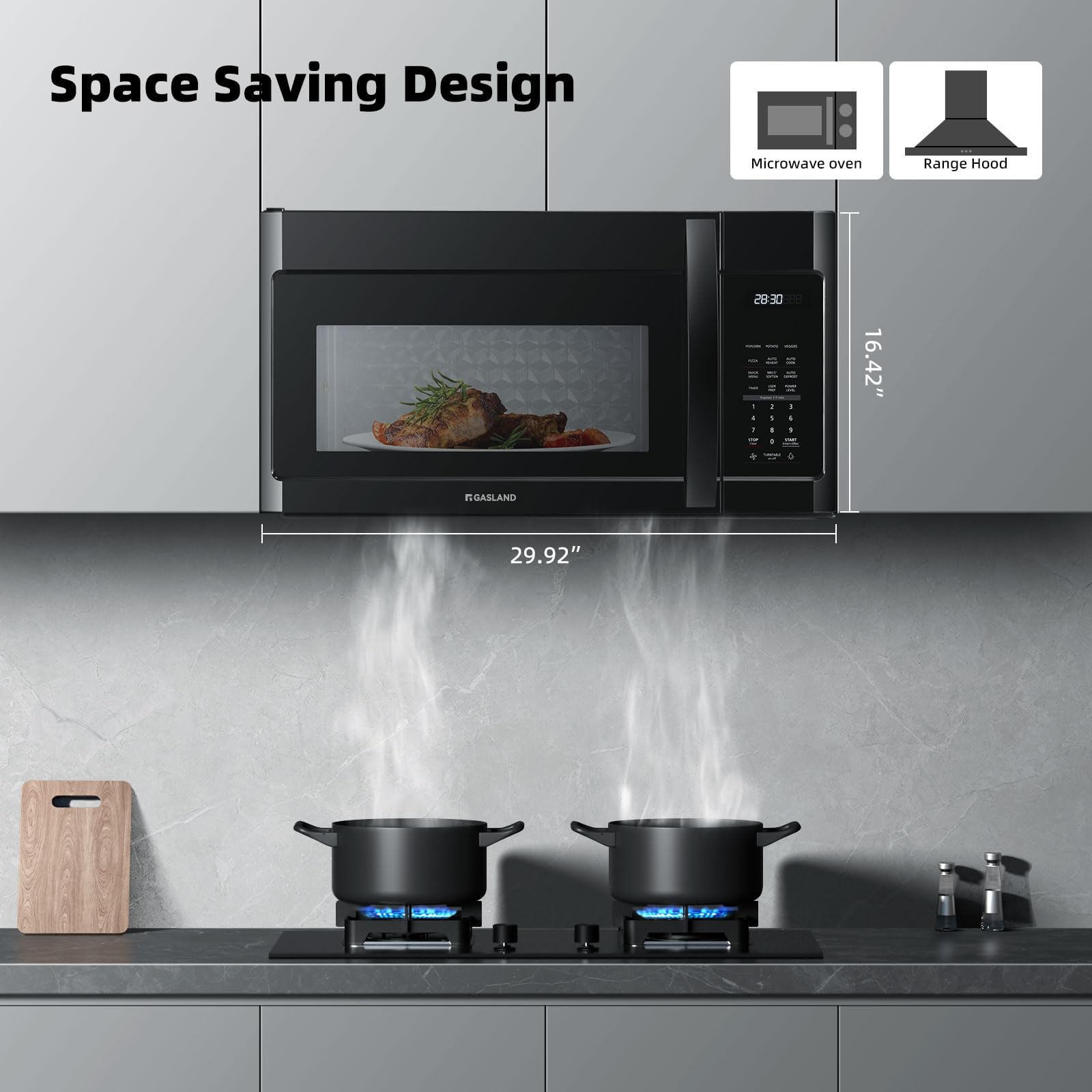 GASLAND 1.9 Cu. Ft. 30 Inch Over the Range Microwave Oven - 1000W, 400 CFM Exhaust Fan, LED Light & 13.5