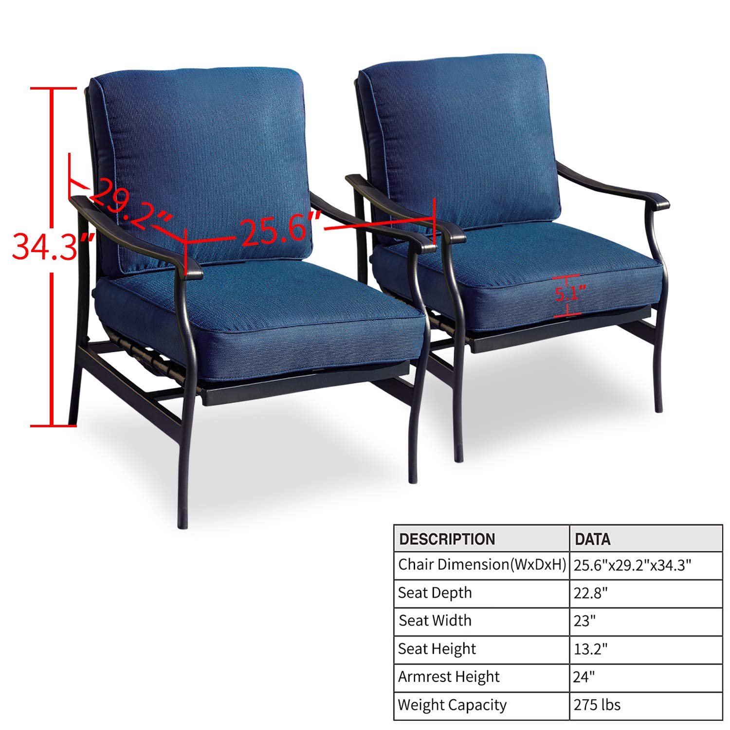 Modern Outdoor Rocking Sofa Chairs Set of 2 with 5.1