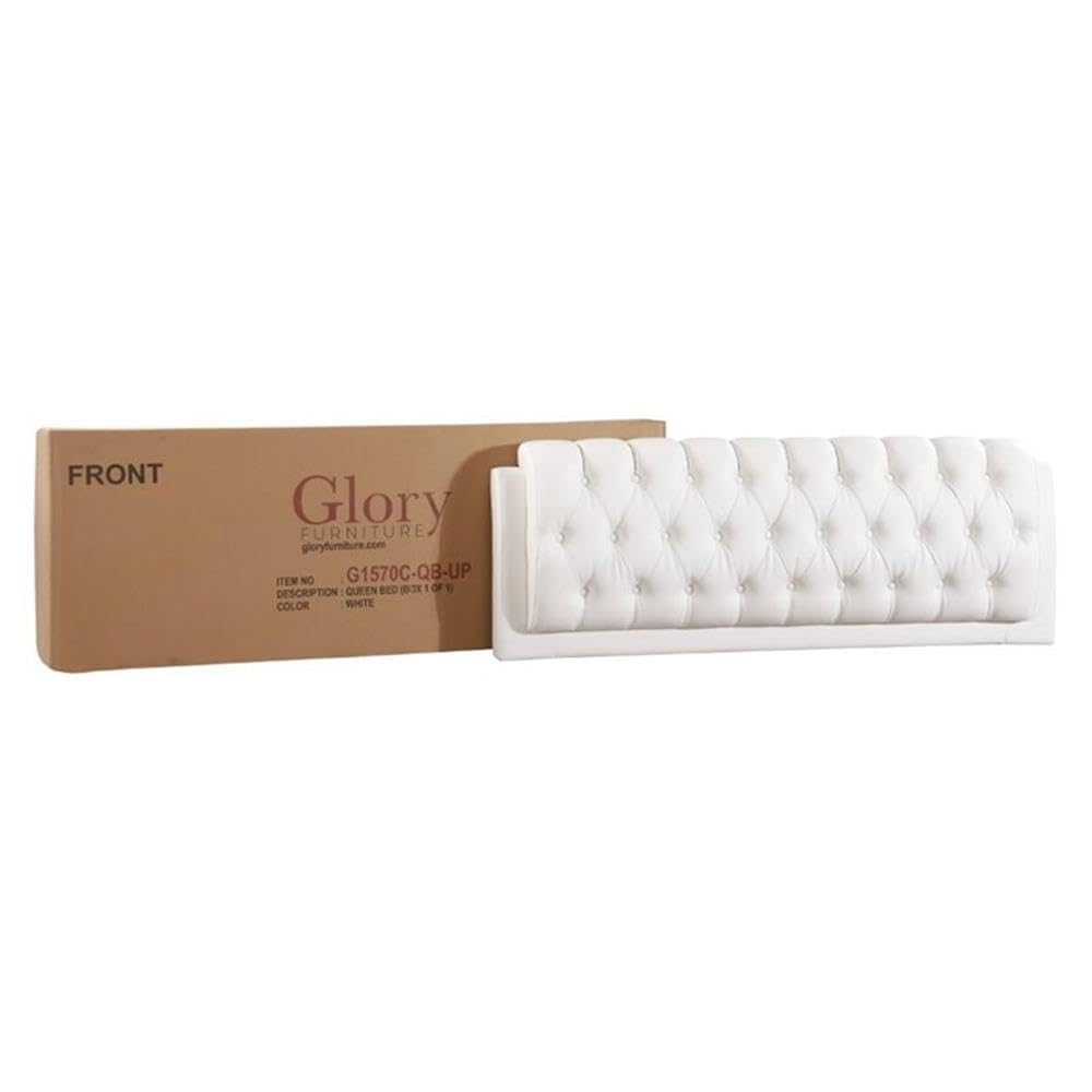 Glory Furniture Marilla White Faux Leather Upholstered Full Size Bed Frame - Modern Bedroom Furniture for Master & Guest Rooms