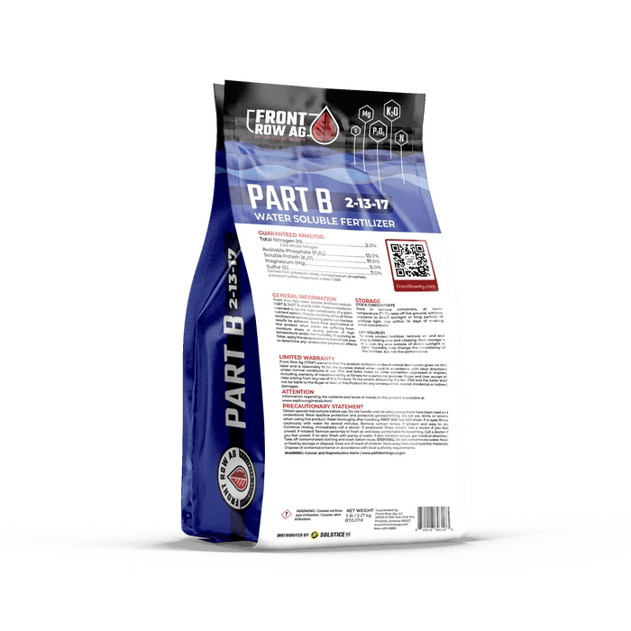 Front Row Ag Soluble Fertilizer PART B (2-13-17 NPK) - Premium Water-Soluble Plant Food for Hydroponics, Greenhouses & Home Gardens