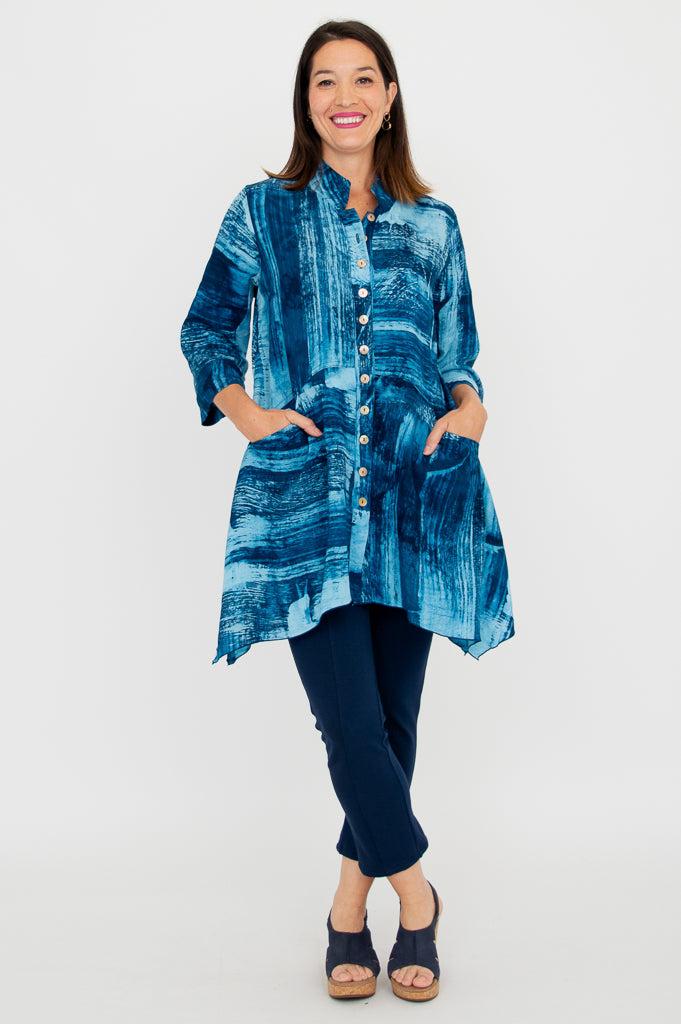 Laney Tunic Top for Women - Aqua Stone Color Flowy Blouse - Perfect for Casual Wear, Office Outfits & Summer Dresses