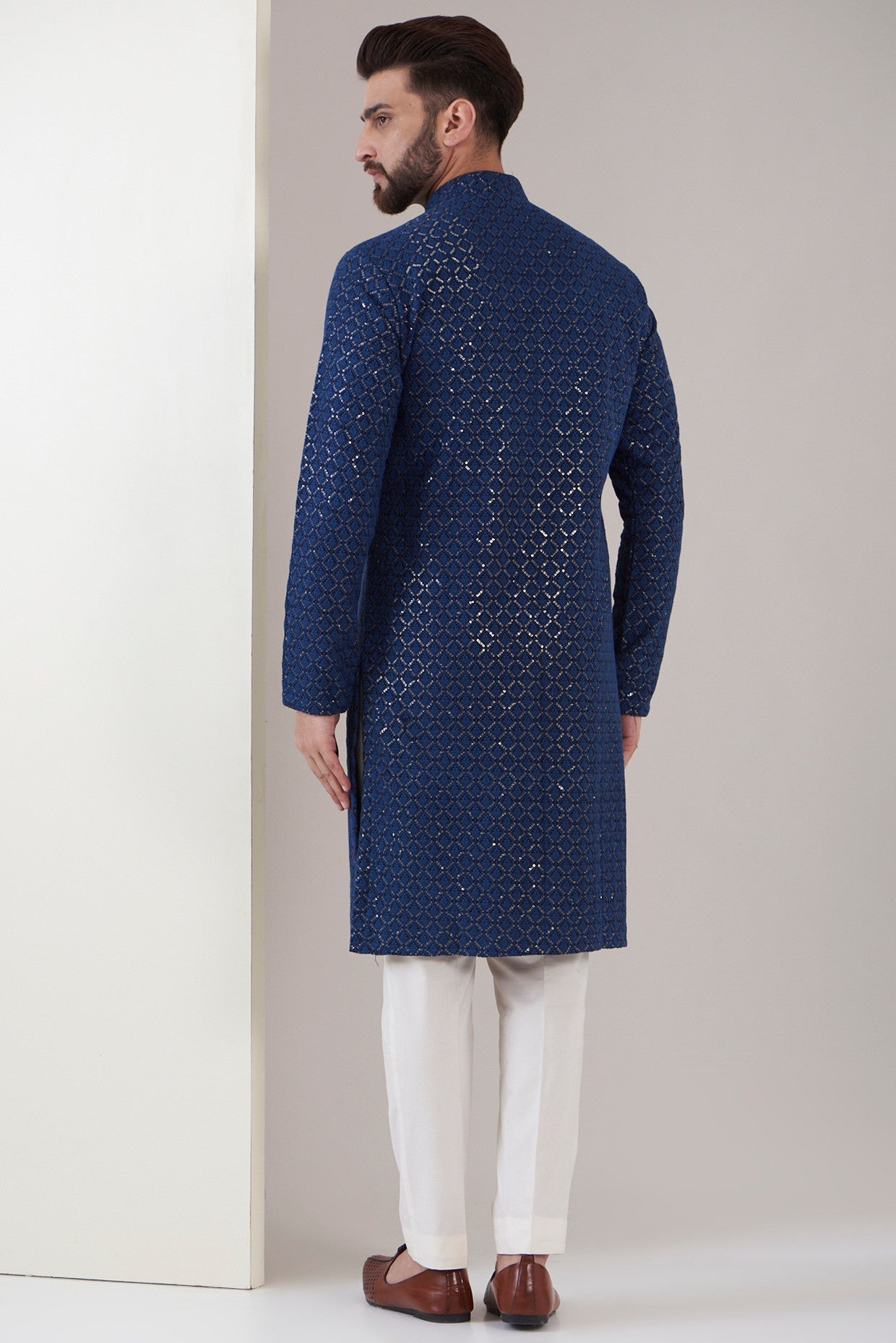 Elegant Navy Blue Sequins Embroidered Kurta for Women - Perfect for Festivals, Weddings & Special Occasions