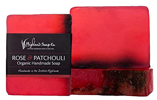 Organic Handmade Rose & Patchouli Soap by The Highland Soap Company - 5.3oz Natural Vegan Bar Soap for Sensitive Skin - Perfect for Gifts, Bath & Relaxation