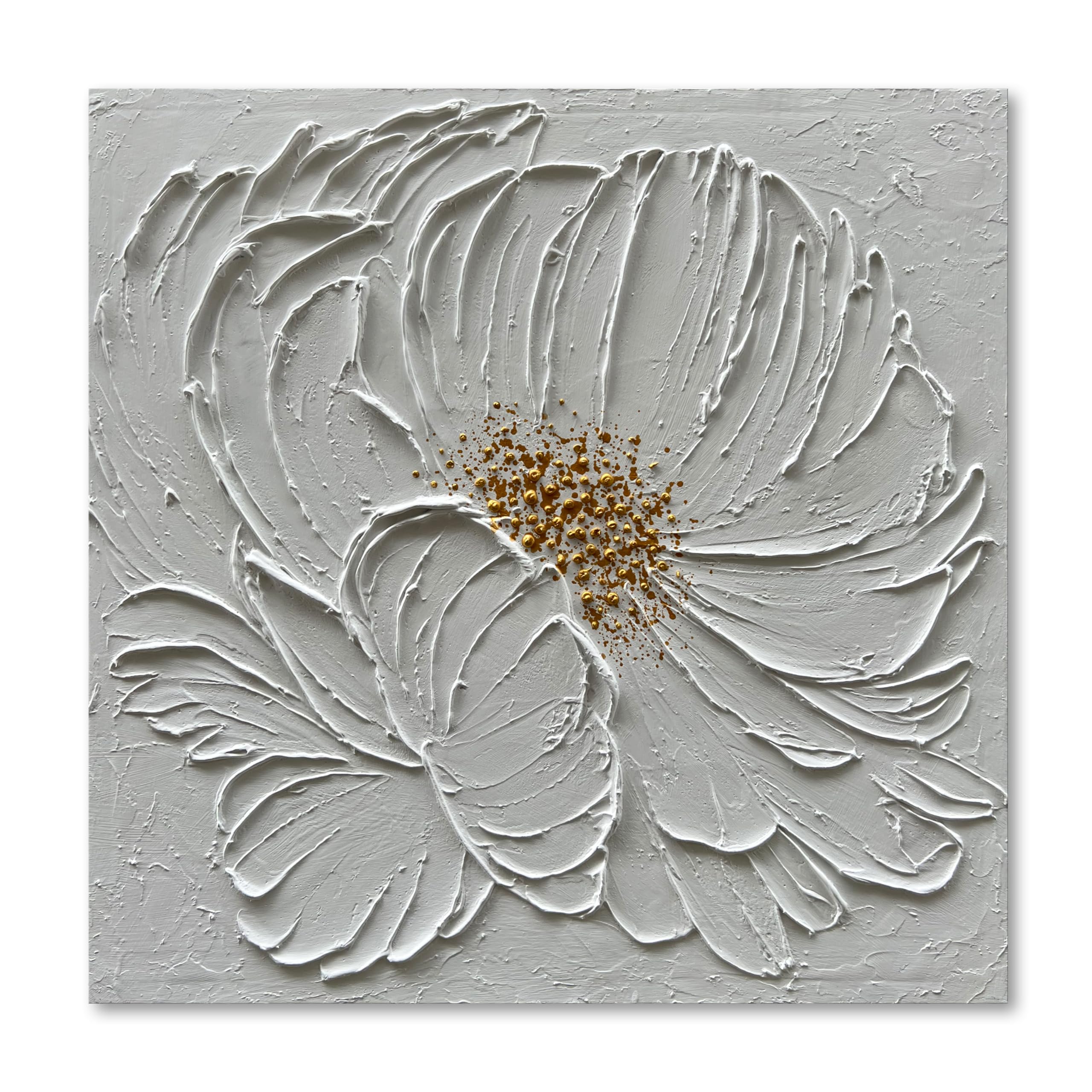 36x36 Inch White Flower Texture Abstract Hand Painted Canvas Wall Art - Modern Home Decor for Living Room, Bedroom & Office