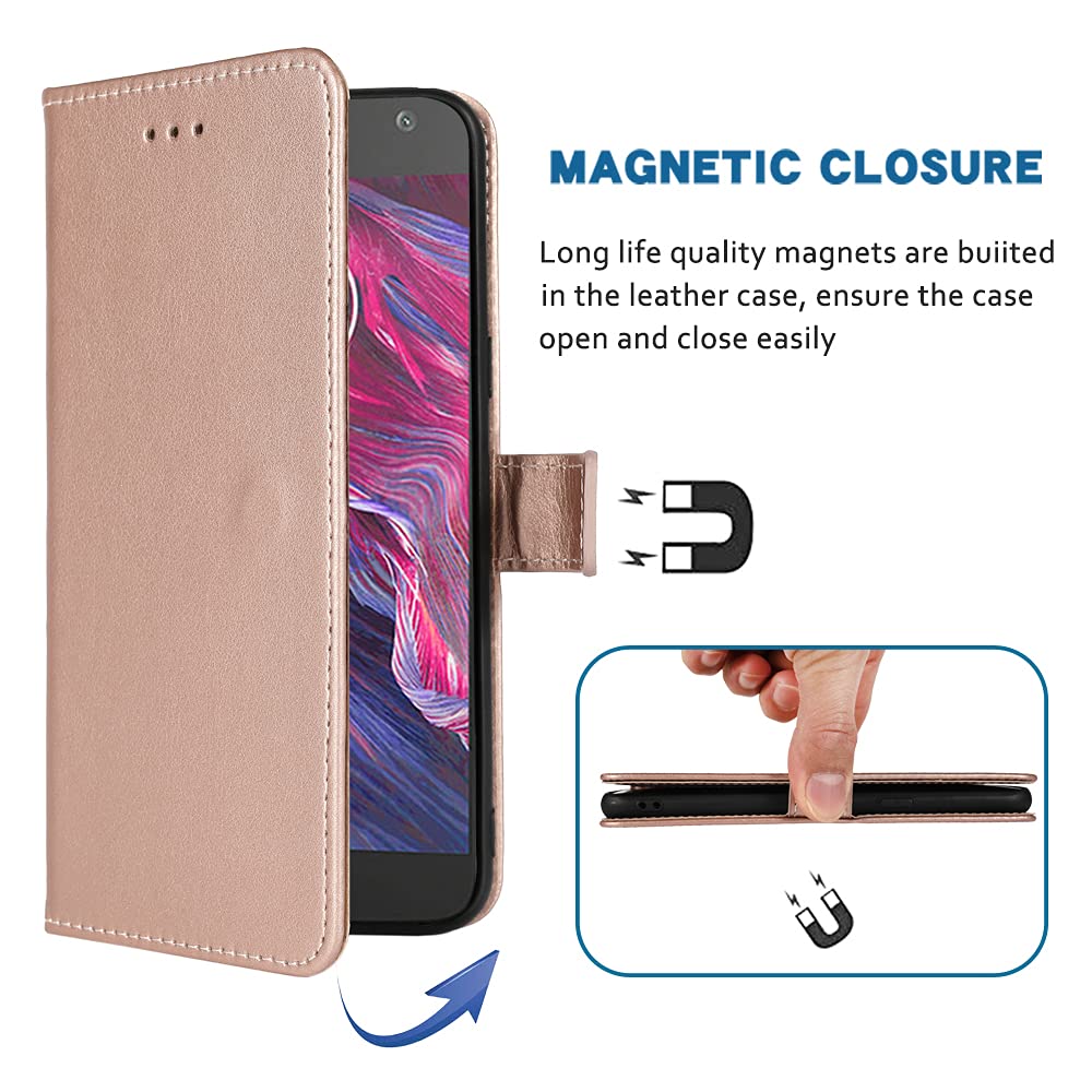 Premium Leather Wallet Case for Motorola Moto X4 (4th Gen/XT1900-1) - Flip Cover with Card Holder, Wrist Strap & Stand Function | Rose Gold | Perfect for Work, Travel & Everyday Use