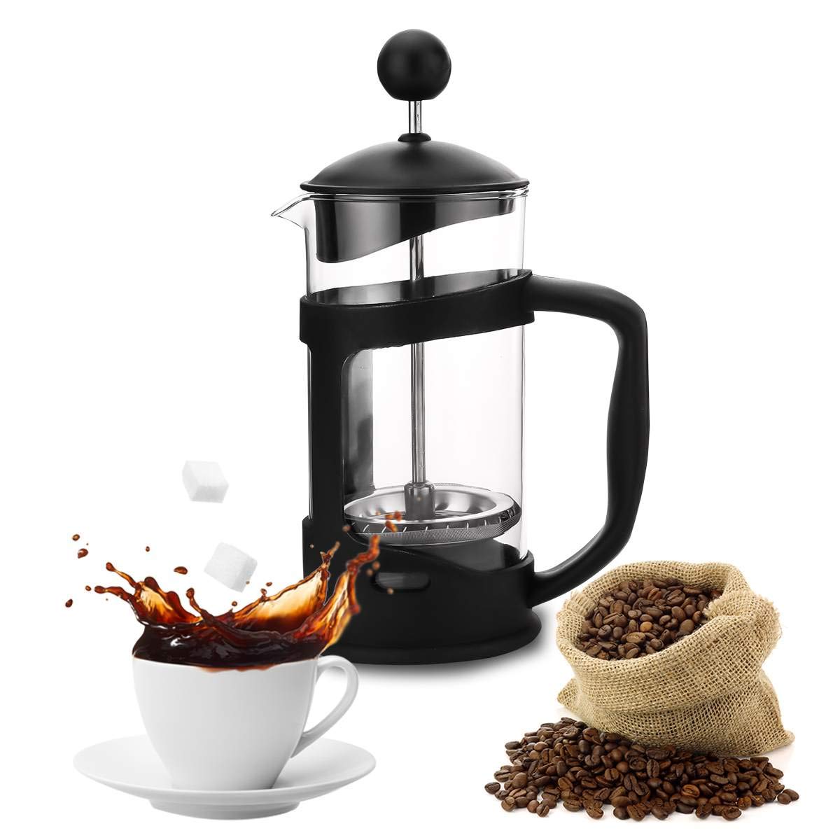 Premium French Press Coffee Maker - 350ml Heat-Resistant Glass Espresso & Tea Plunger Pot - Ideal for Home, Office & Camping Brewing