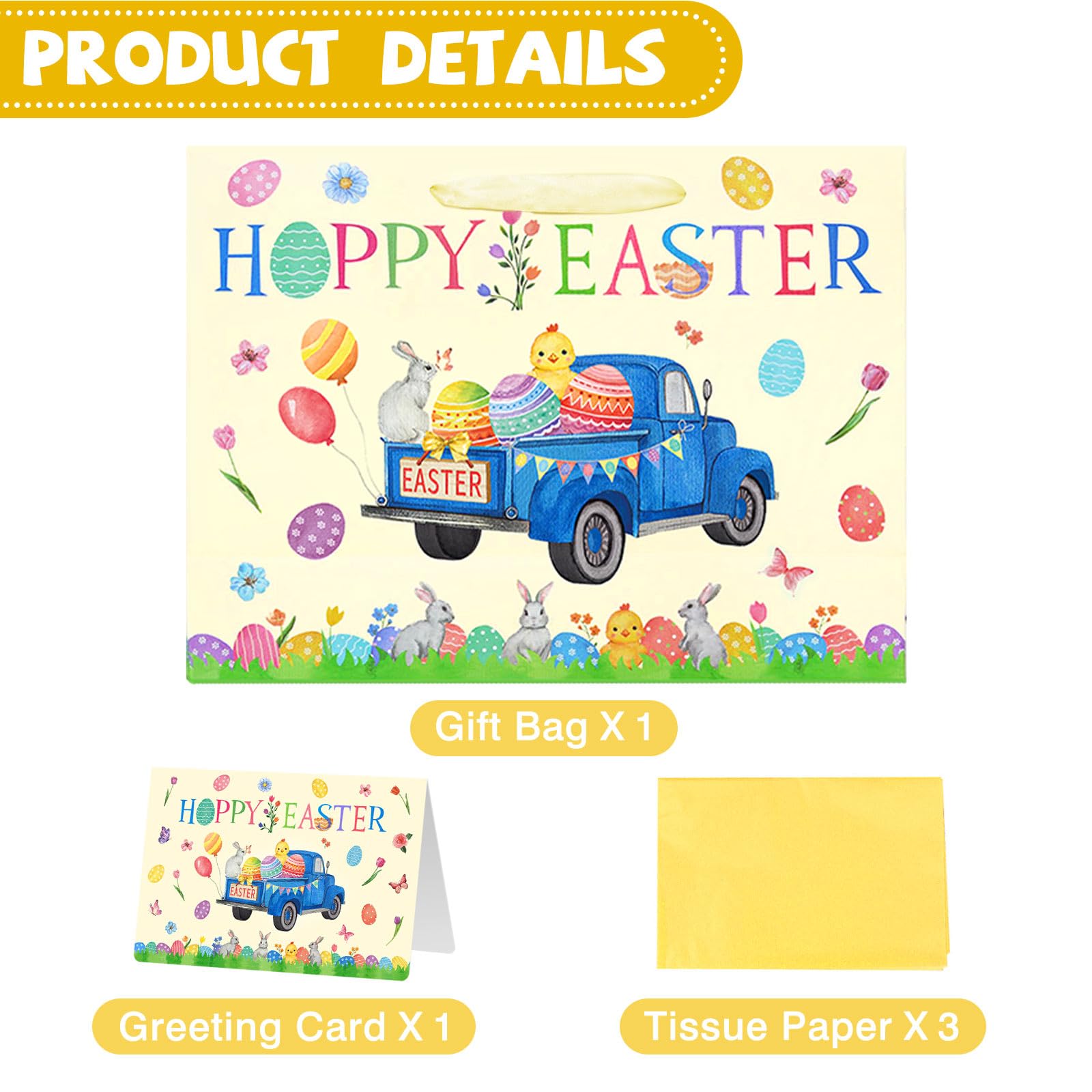 SOCOLER 13 Inch Large Easter Gift Bags with Tissue Paper and Greeting Card - Perfect for Kids Easter Egg Hunts, Party Favors, and Classroom Treats