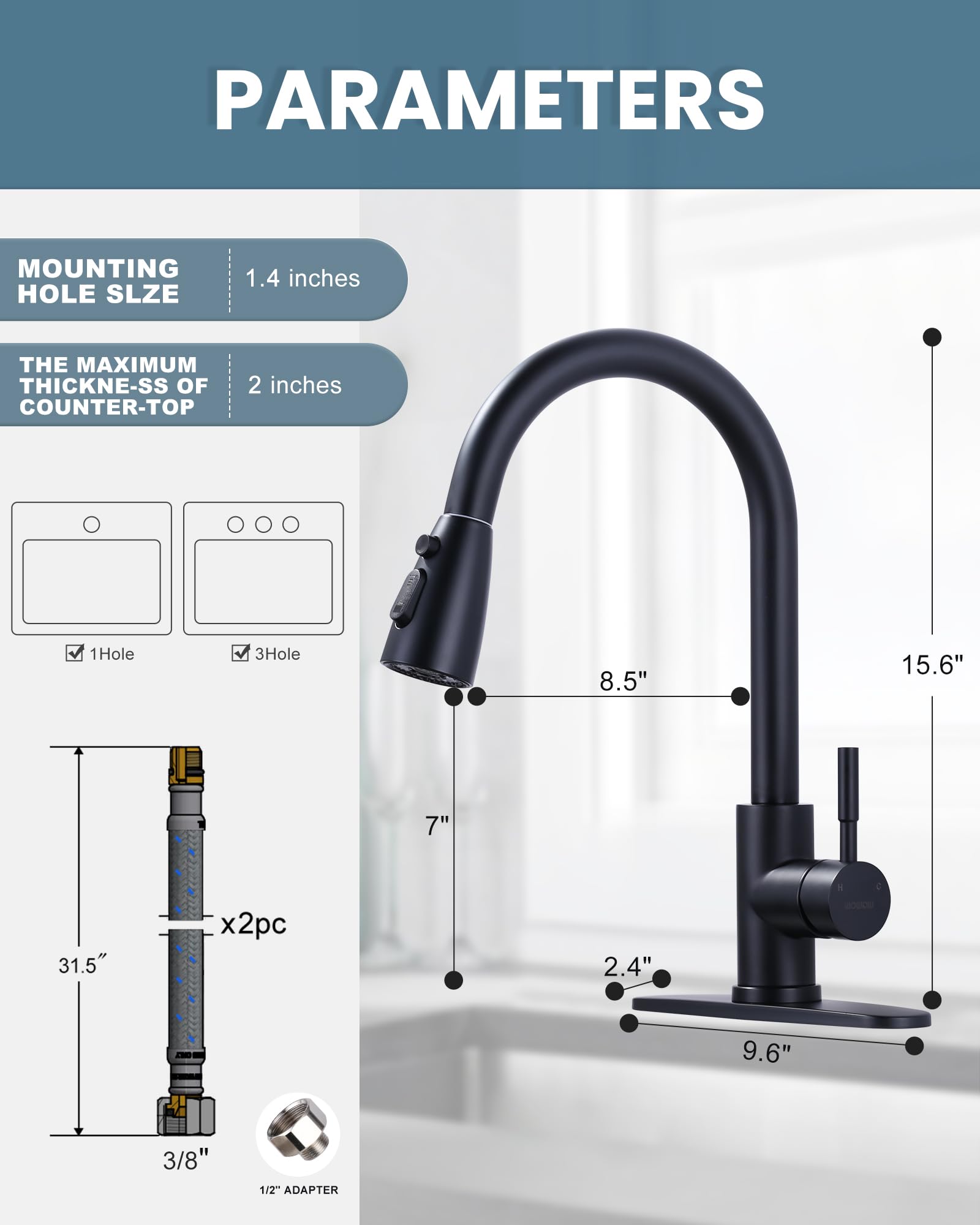 Smart Motion Sensor Touchless Kitchen Faucet with Pull Down Sprayer - Matte Black Stainless Steel 1 or 3 Hole Single Handle Sink Faucet - Ideal for Modern Kitchens, Commercial Spaces & ADA Compliant Installations