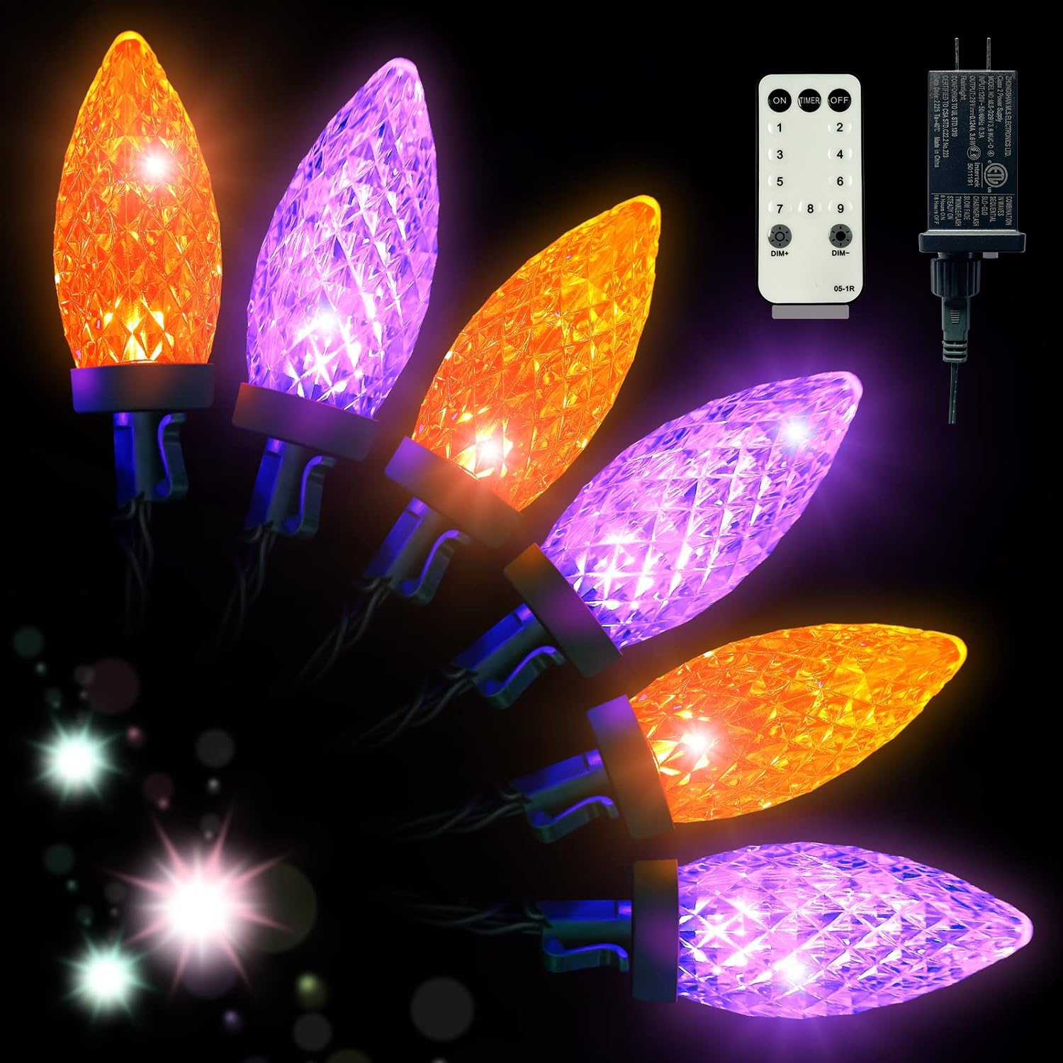 Anycosy Halloween Lights - 32.8 Ft 50 LED C9 Color Changing String Lights with Remote & Timer, Waterproof Connectable Outdoor Decor for Garden, Yard, Party (Orange & Purple) - Perfect for Halloween, Christmas, Patio & Landscape Lighting