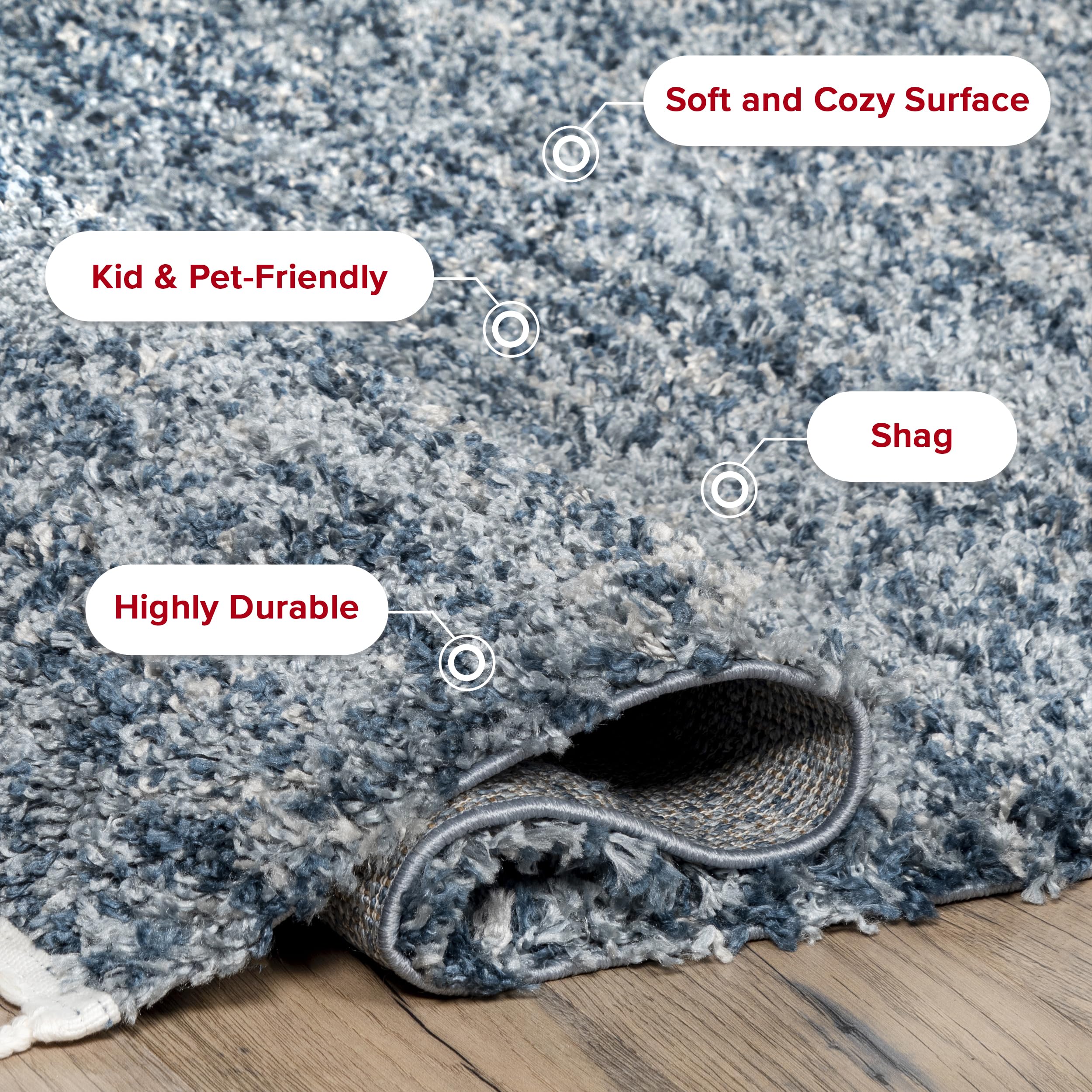 nuLOOM Brooke Shag Tasseled Area Rug - 5' x 5' Square Soft Shaggy Rug in Casual Blue & Ivory for Living Room, Bedroom, Dining Room, Nursery - Perfect for Cozy Home Decor & Kids Play Area