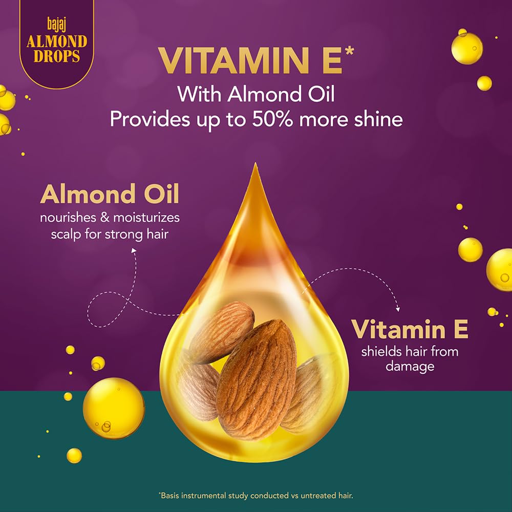Bajaj Almond Drops Hair Serum 100ml with Almond Oil & Vitamin E - Nourishing Treatment for Dry, Frizzy Hair - Perfect for Daily Hair Care & Styling