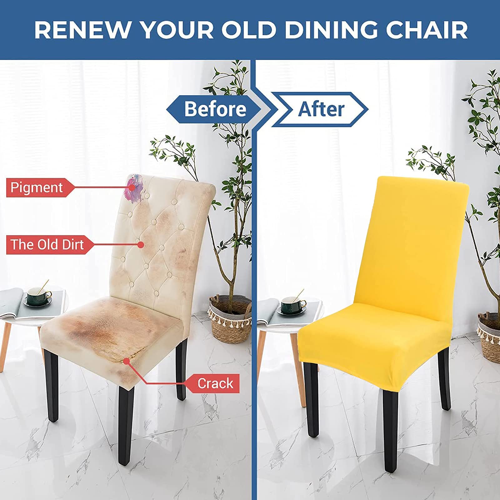 Chickwin 4 Pack Stretchable Washable Dining Chair Covers - Yellow Parsons Slipcovers for Kitchen & Dining Room Chairs, Set of 4 High Back Armless Chair Protectors | Perfect for Home, Restaurant, and Office Use