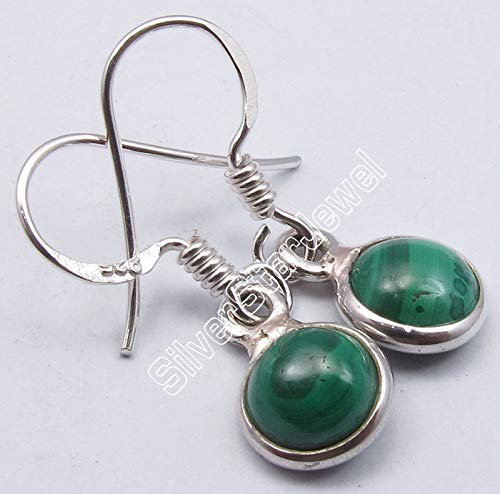 Malachite Hook Earrings for Women - 1.1 Inch 925 Sterling Silver Dangle Earrings - Elegant Handmade Jewelry Gift for Birthday, Party & Special Occasions