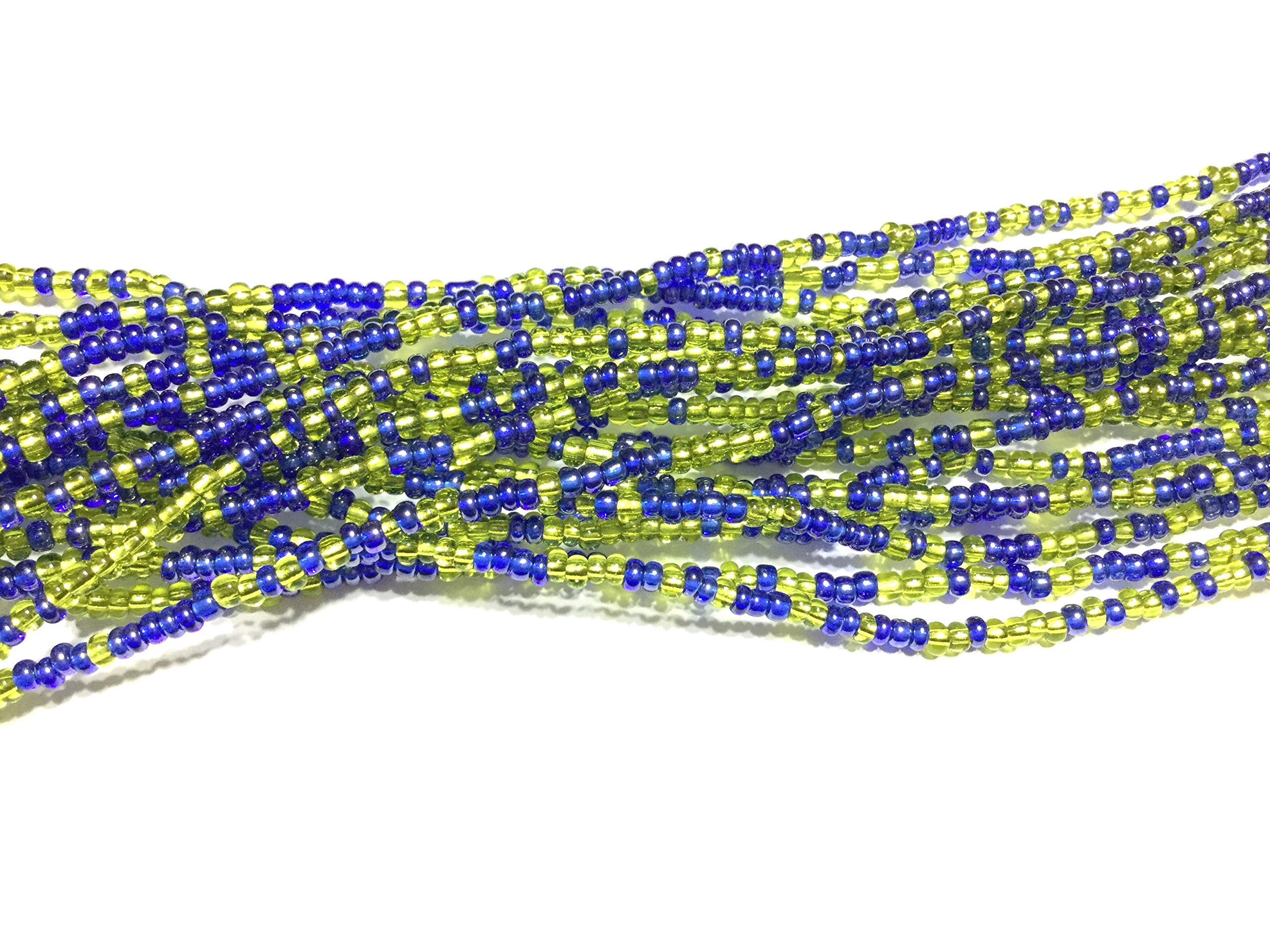 Ghana Lime Green & Blue Multicolored Seed Beads - Authentic African Glass Trade Beads Strand | Fair Trade Handmade Jewelry Supplies for DIY Bracelets, Necklaces & Craft Projects
