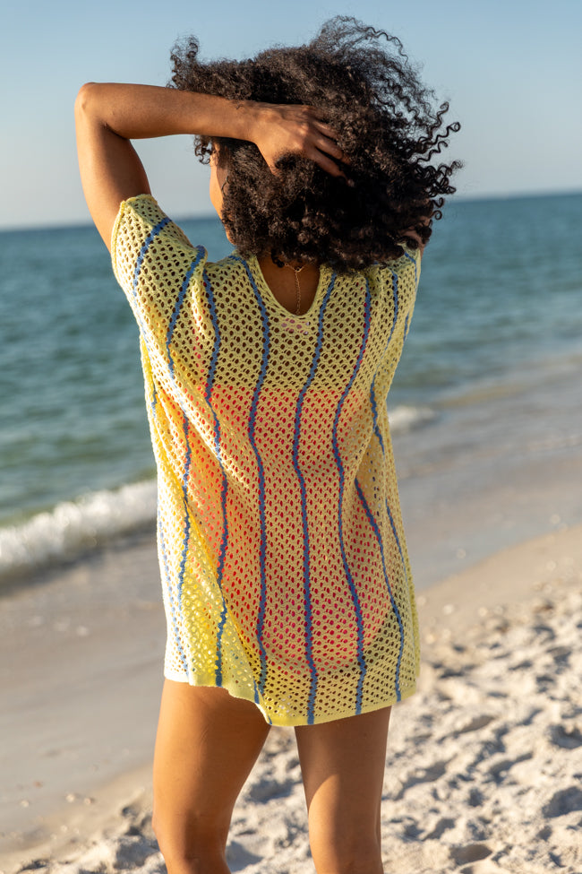 Stylish Yellow and Blue Knit Cover Up - Perfect for Beach, Pool, and Summer Outfits | Never Ending Sunny Days