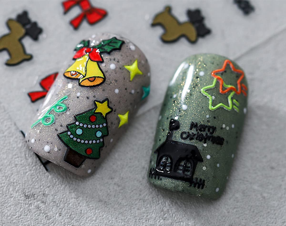 5D Christmas Nail Art Stickers - Winter Snowman & Elk Pattern Nail Decals for Holiday Nails (4 Sheets) | Perfect for Christmas Parties, Gift Giving & Festive Nail Designs