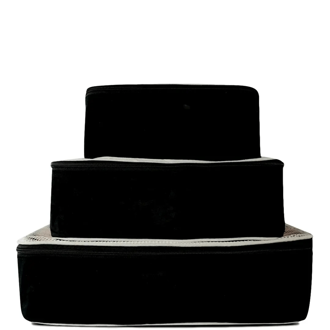 Premium Cotton Packing Cubes Set of 3 - Black Travel Organizers for Suitcases & Backpacks - Perfect for Business Trips, Vacations & Weekend Getaways