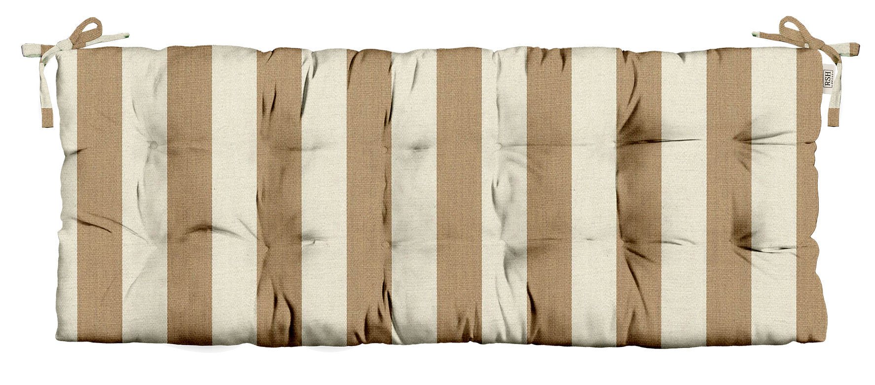 Sunbrella Neutral Stripes Tufted Bench Cushion with Ties - Water-Resistant Outdoor Patio Furniture Cushion for Garden, Deck, and Poolside Seating