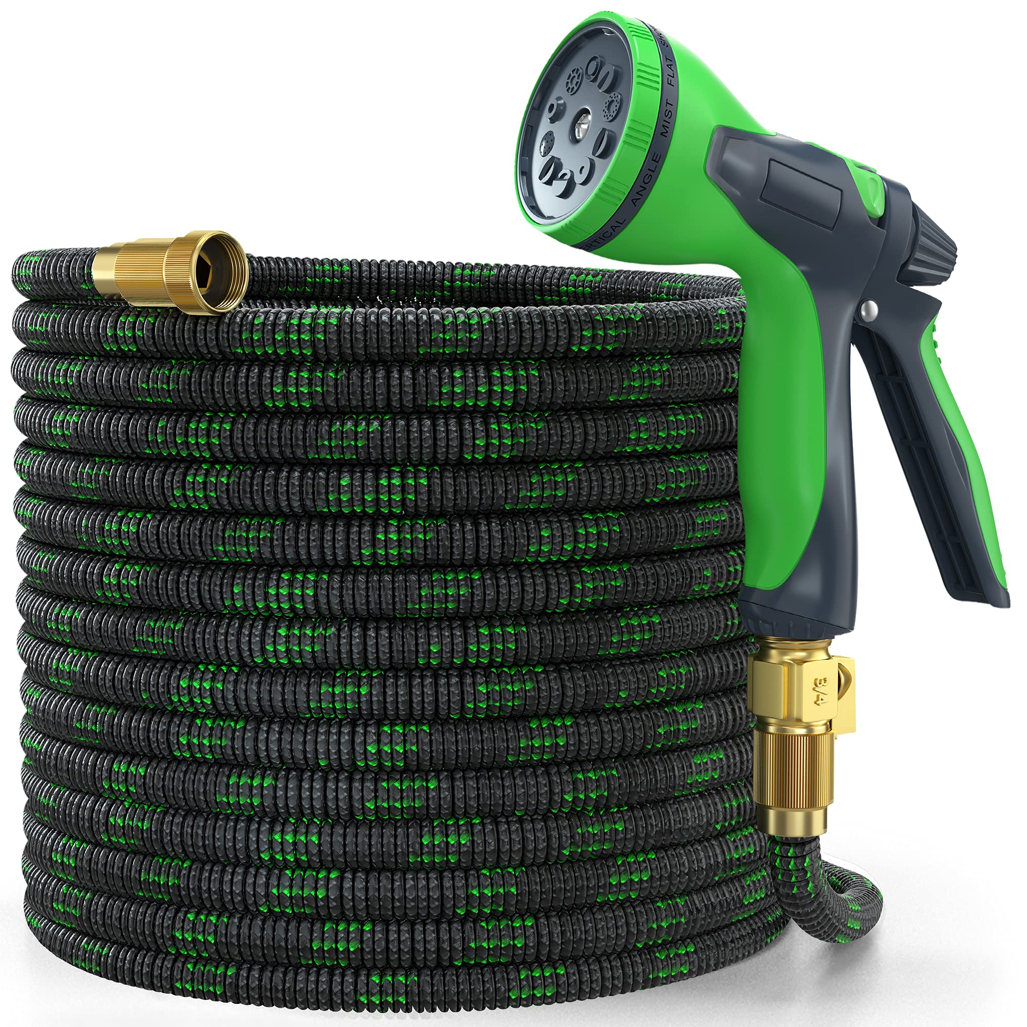 YEMMEN 50ft Expandable Garden Hose with 10 Function Spray Nozzle - Heavy Duty Solid Brass Fittings, Leak Proof Flexible Water Hose for Lawn Care, Car Washing, Pet Bathing & Outdoor Cleaning