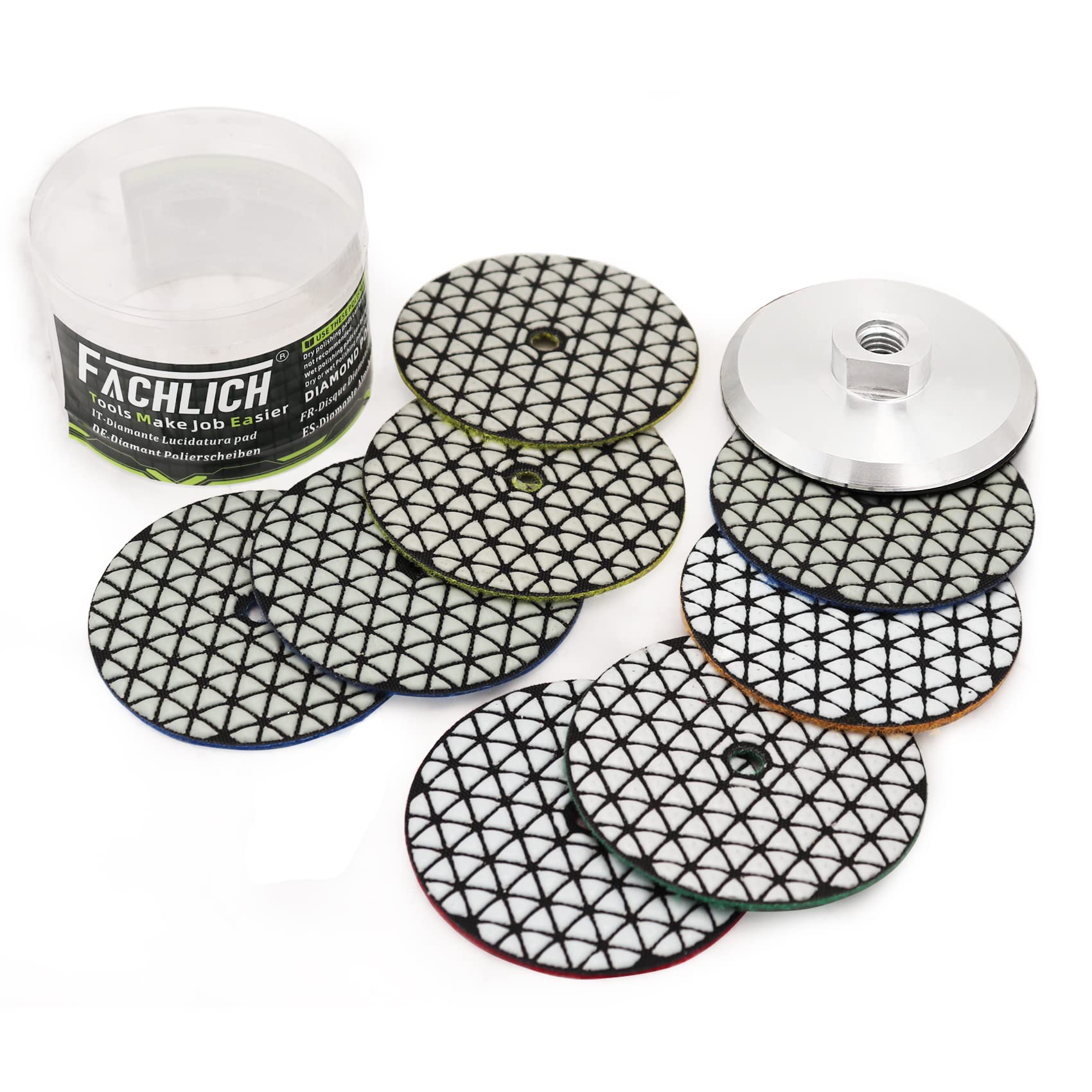 4 Inch (100mm) Diamond Polishing Pads Set - 9 Piece Mixed Grits for Granite, Marble & Quartz Countertops - Wet/Dry Sanding & Polishing Discs for Angle Grinders - Perfect for Kitchen Countertop Restoration & Stone Surface Refinishing