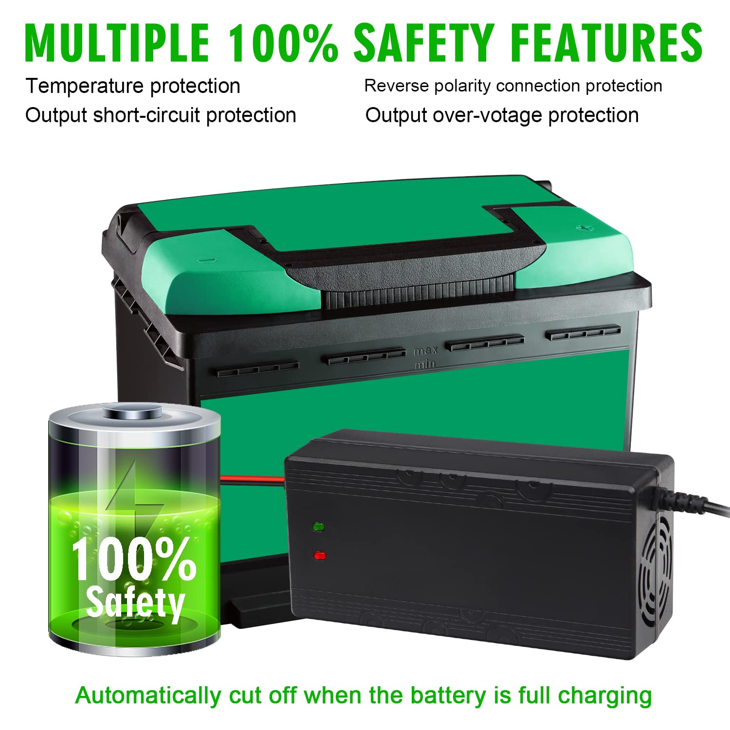 12V 10A LiFePO4 Battery Charger 14.6V - Smart Charger & Maintainer for Lithium Iron Phosphate Deep Cycle Batteries - Perfect for RVs, Boats, Solar Systems & Automotive Applications