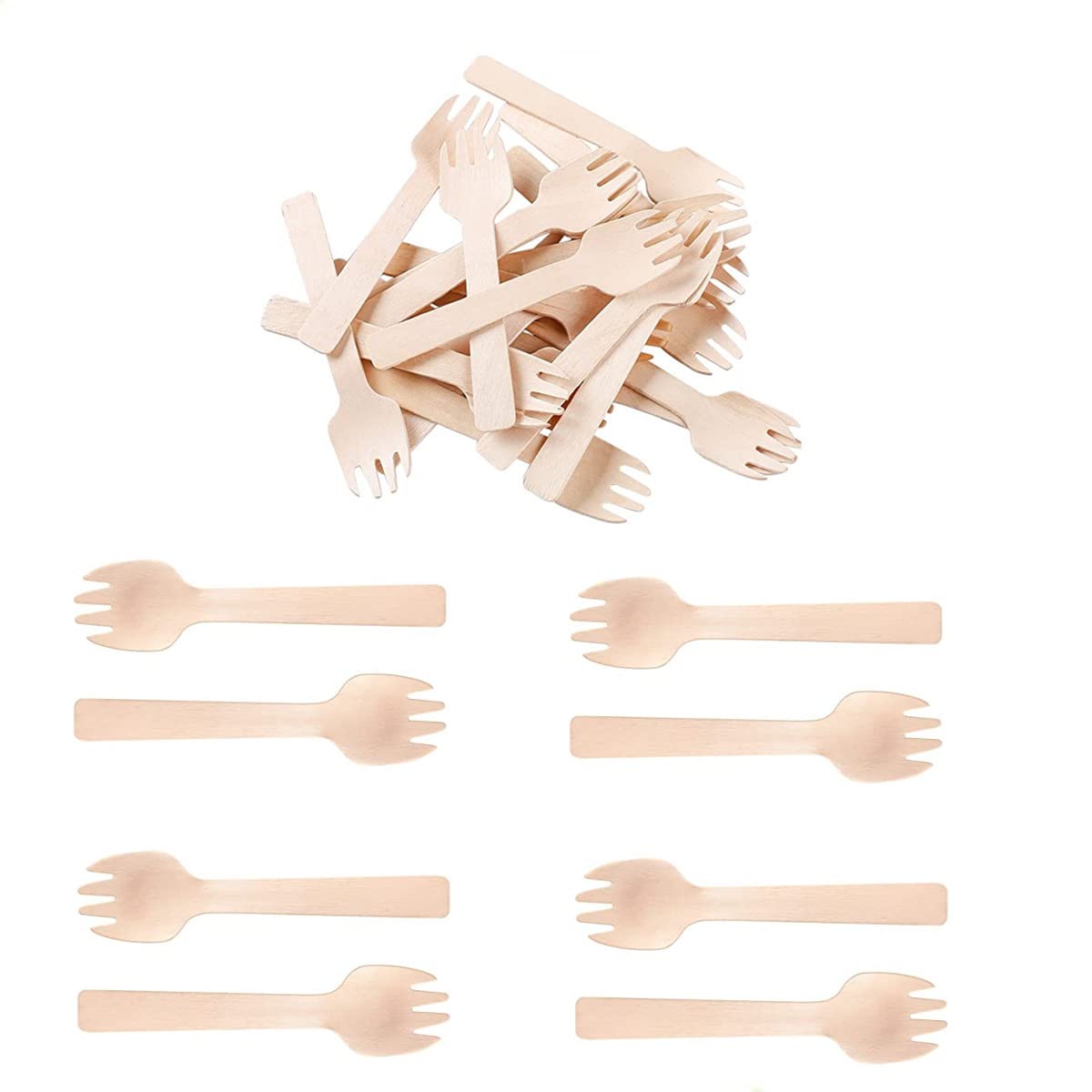 Eco-Friendly Mini Wooden Spork - 100PCS Disposable Bamboo Forks for Desserts, Appetizers & Cocktails | Perfect for Parties, Picnics & Sustainable Dining