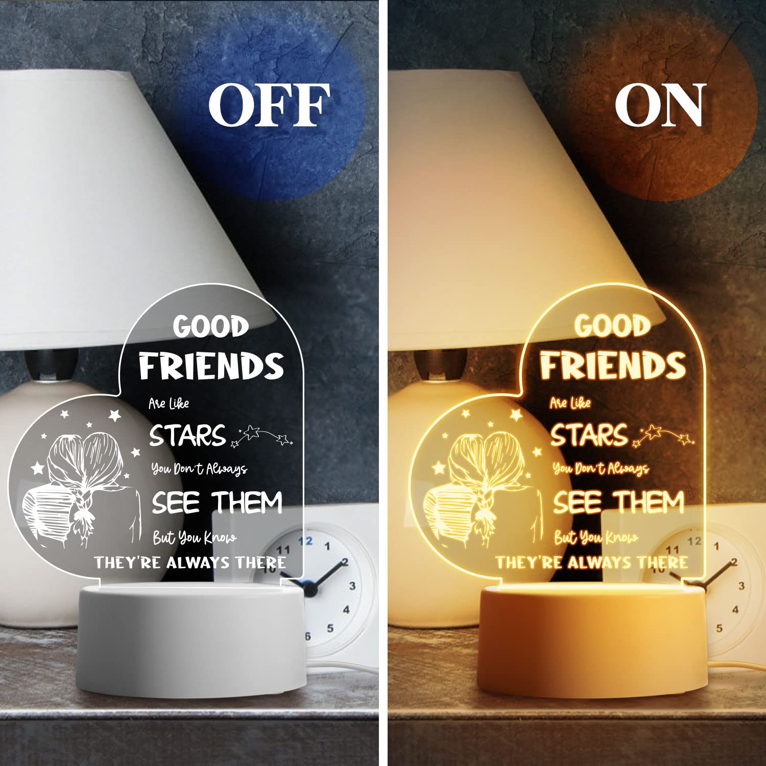Best Friendship Gifts for Women - USB Powered Night Light Lamp for BFF, Long Distance Friends & Besties | Perfect Birthday, Christmas & Going Away Presents | Cozy Bedroom Decor & Thoughtful Gift Idea