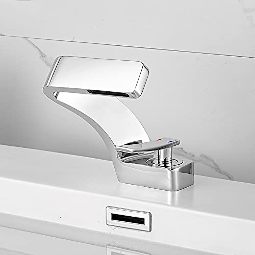 Single Handle Bathroom Sink Faucet - Deck Mounted Single Hole Mixer Tap with Hot & Cold Water Control - Chrome Finish for Modern Bathrooms & Powder Rooms