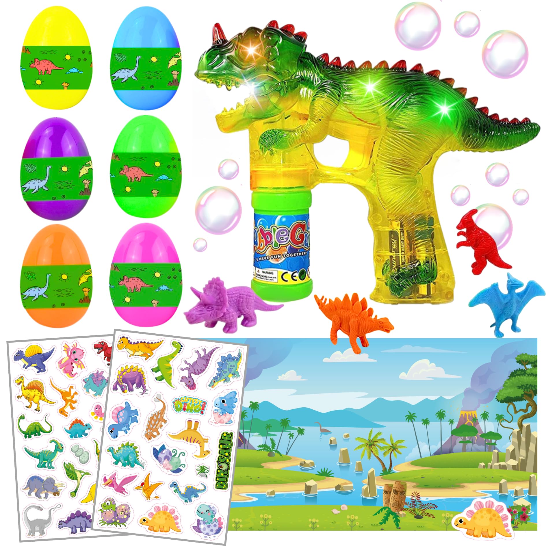 Dinosaur Easter Basket Stuffers – 12 Mini Dinosaur Toys & Reusable Sticker Activity Book | Pre-Filled Easter Eggs for Toddlers & Kids Ages 2-7 | Fun Easter Gifts for Boys & Girls | Perfect for Easter Egg Hunts, Party Favors & Classroom Rewards