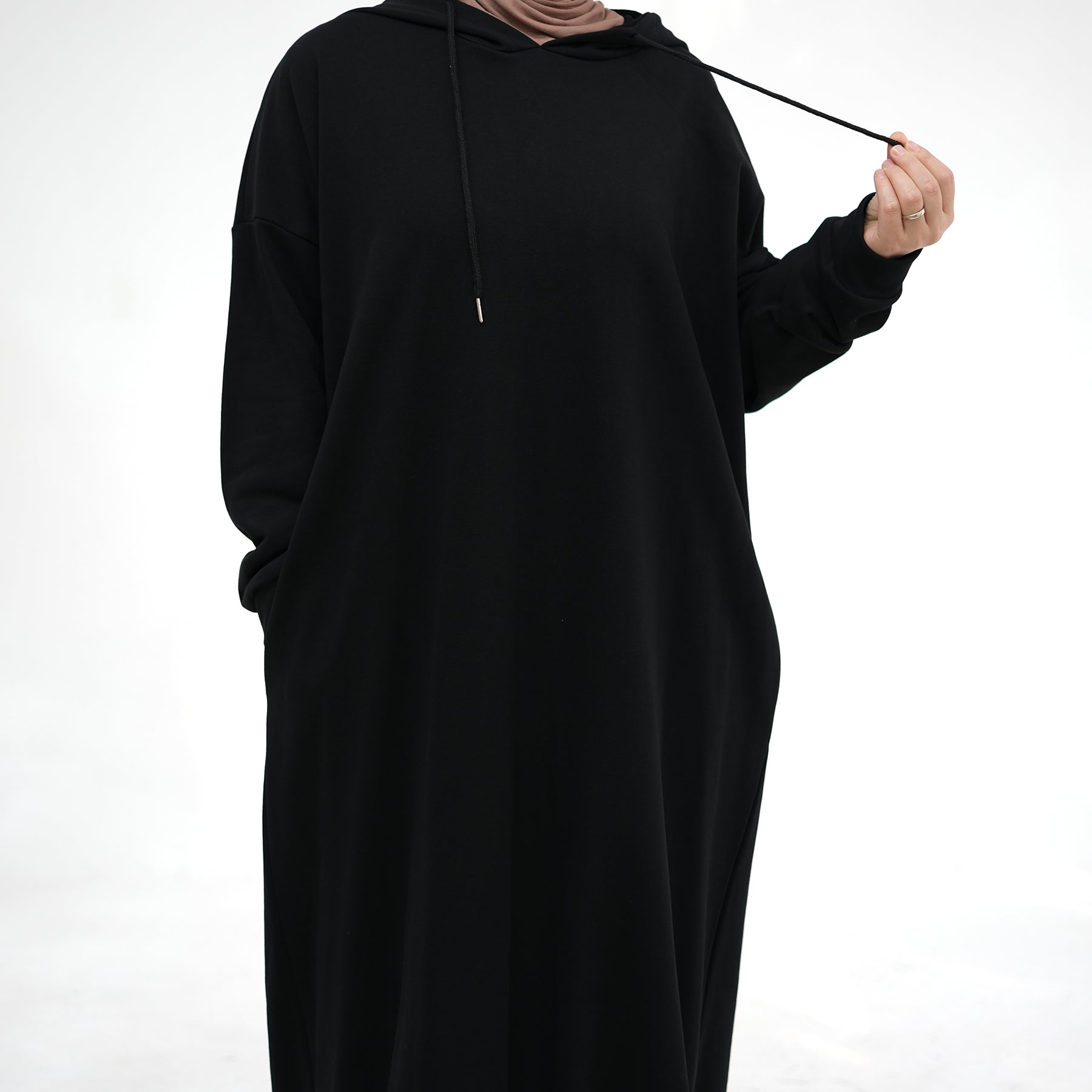 Alora Cotton Hoodie Abaya for Women - Soft & Comfortable Black Islamic Dress - Perfect for Prayer, Modest Fashion & Everyday Wear