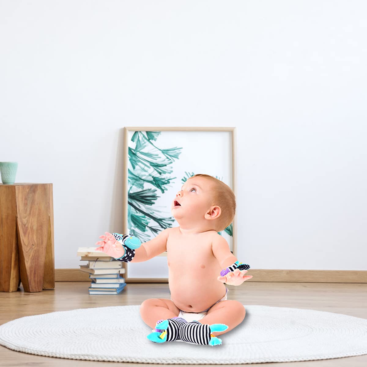 **Soft Plush Baby Wrist & Foot Rattle Socks Set - Sensory Development Toy for Newborns, Infants & Toddlers - Perfect for Playtime, Learning & Gifts**
