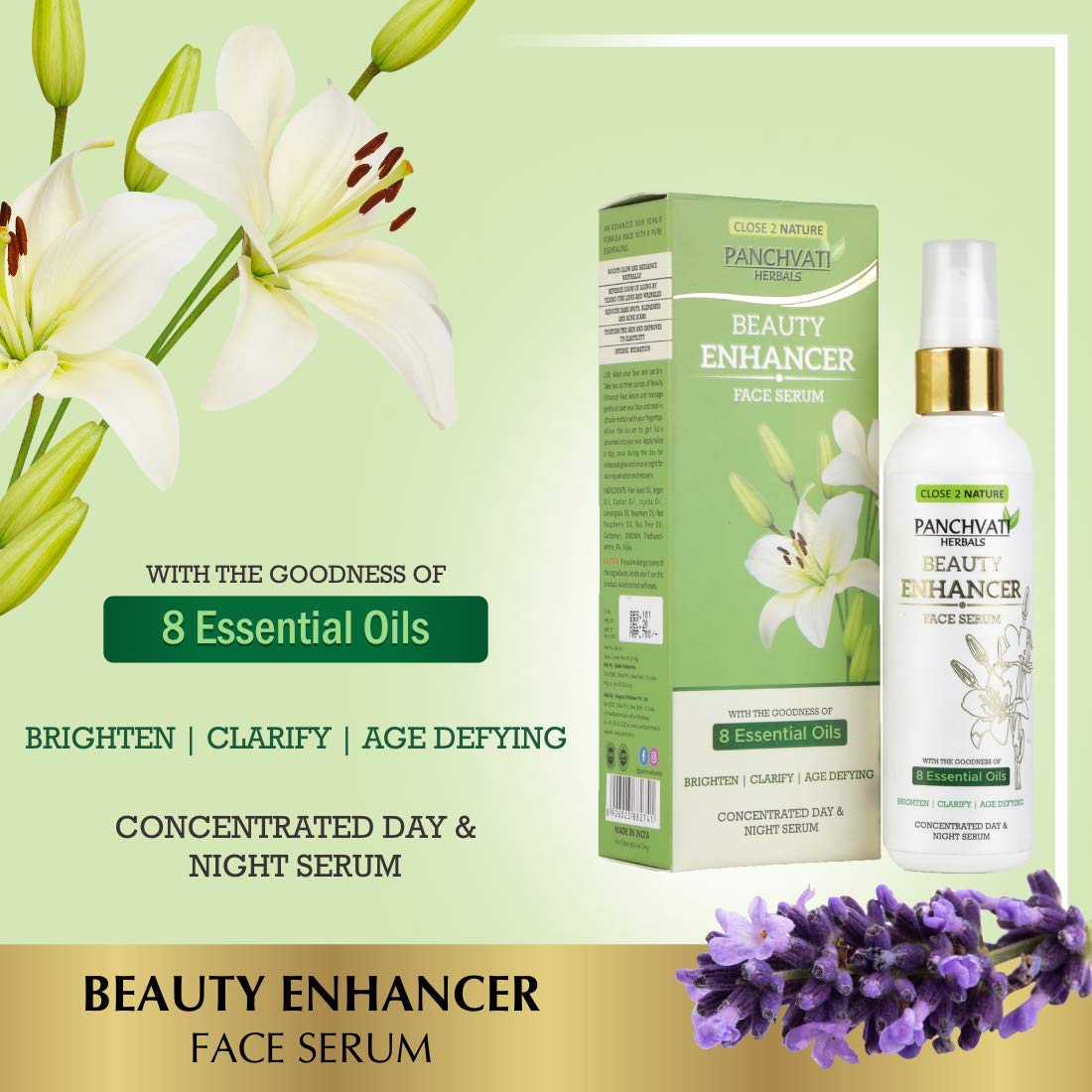 PANCHVATI Beauty Enhancer Face Serum - Skin Clearing, Brightening & Anti-Aging Serum for Dark Circles, Fine Lines & Sun Damage Repair (100ml) - Perfect for Daily Skincare Routine & Nighttime Skin Rejuvenation