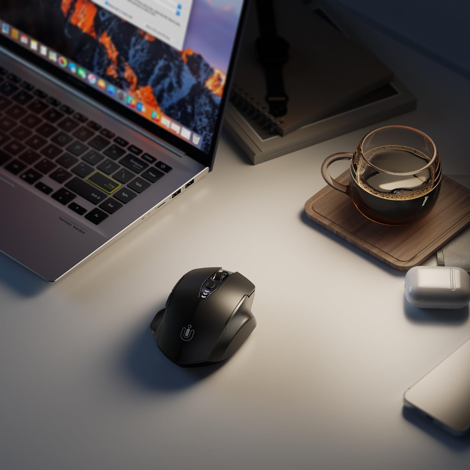Upgraded 2.4GHz Wireless Mouse with Rechargeable Battery & Visible Battery Level - Ergonomic Computer Mouse with 4 DPI Levels for Laptop, PC, Mac - Matte Black - Perfect for Office, Gaming & Home Use