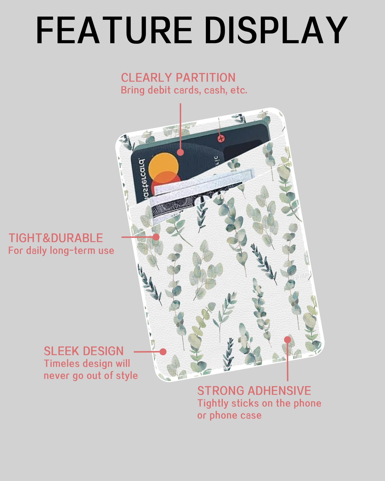 Boho Green Leaf Leather Phone Card Holder - Adhesive Stick-On Wallet for Back of Phone, Cute Credit Card Holder Compatible with Most Phone Cases, Perfect for Travel, Shopping, and Everyday Use