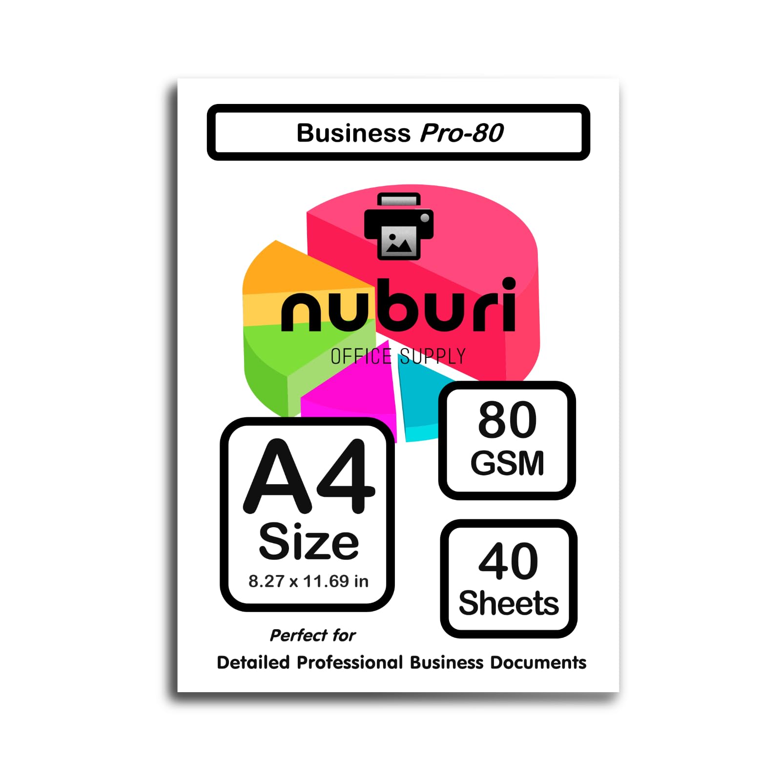 Nuburi A4 Printer Paper 80 GSM / 21lb - Premium Quality for Professional Documents, Office Use, and Home Printing (40 Sheets) - Ideal for Reports, Resumes, Flyers, and School Projects
