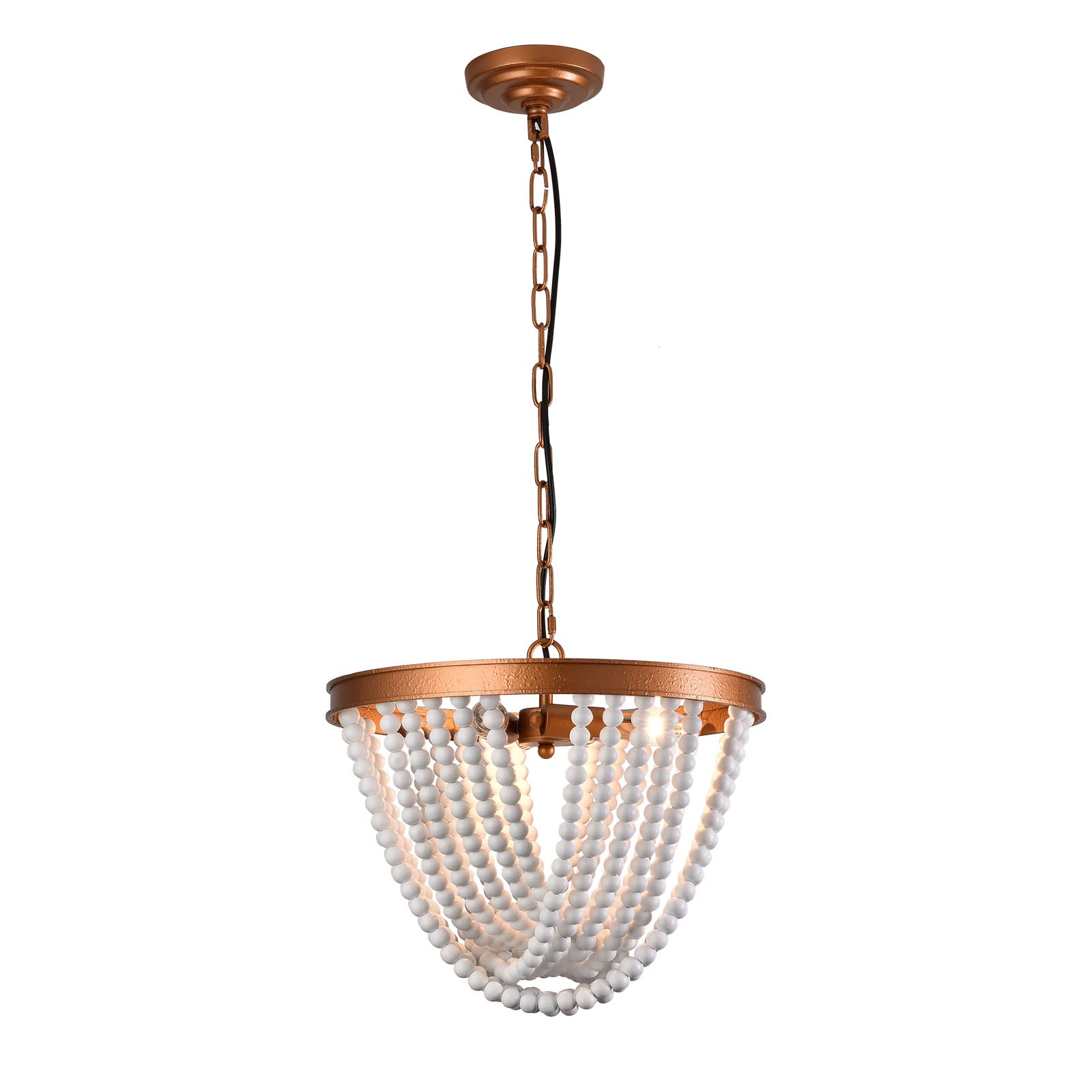 Boho Wood Bead Chandelier - Farmhouse Hanging Pendant Ceiling Light Fixture for Bedroom, Living Room, Dining Room, Hallway & Foyer - Perfect for Boho, Rustic & Farmhouse Decor Styles