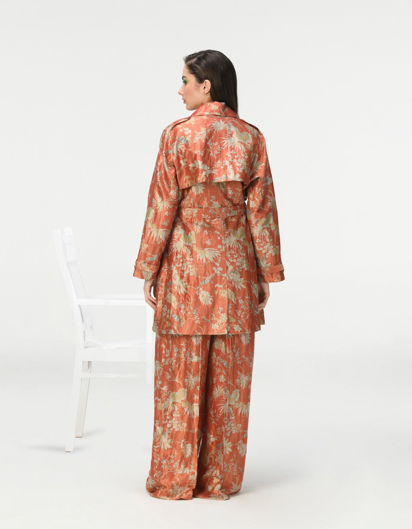 Elegant Trench Silk Brocade Coral Scarf - Perfect for Formal Events, Weddings & Evening Occasions