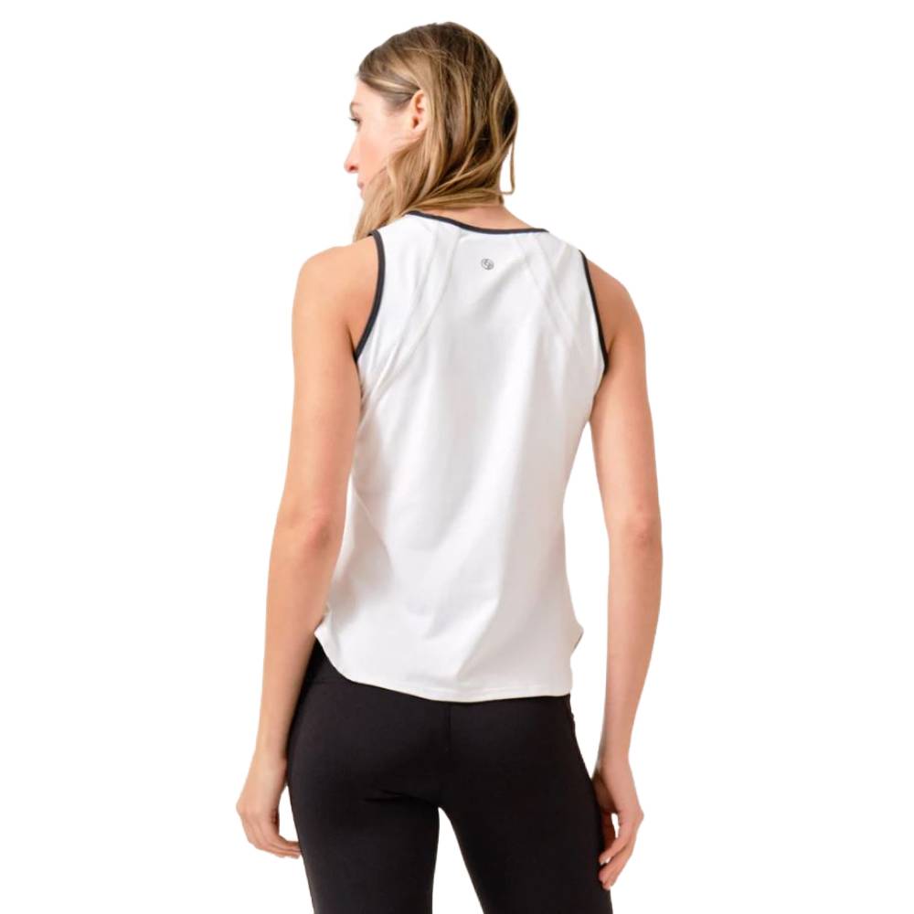 Lija Women's Elite Bea Tank Top - Breathable Workout Shirt for Yoga, Running & Gym | White & Black Color Block Design | Moisture-Wicking Activewear