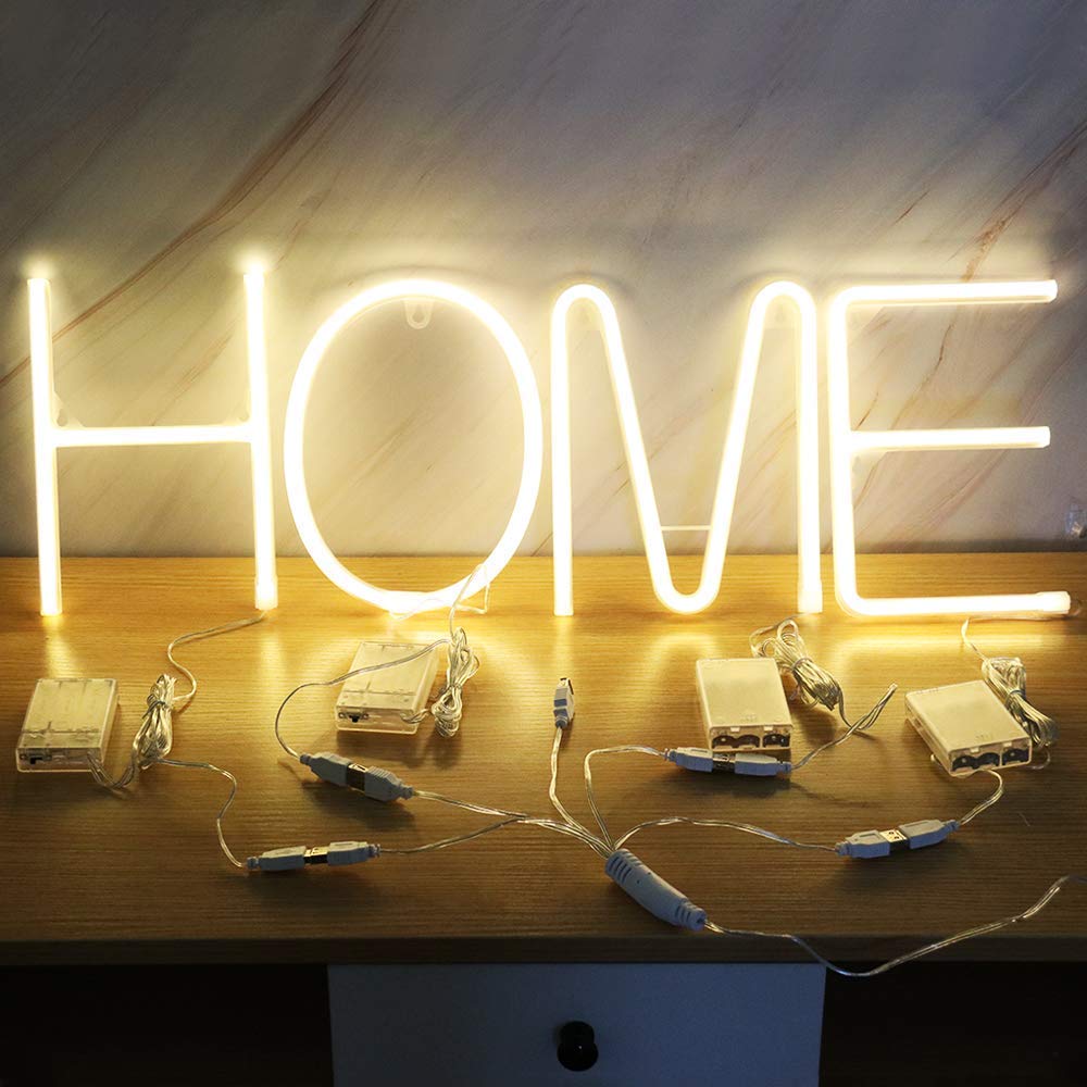LED Warm White Neon Night Lights - Battery/USB Powered Letter Neon Signs for Kids Room, Home Decor, Bar, Club, Party | Perfect for Birthday, Anniversary, Wedding & Festival Decorations