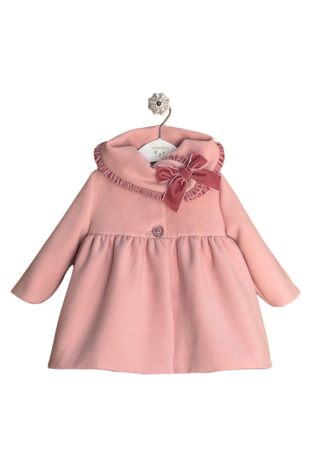 Stylish Dusky Pink Velvet Trim Coat for Women - Elegant Winter Outerwear for Office, Parties & Special Occasions
