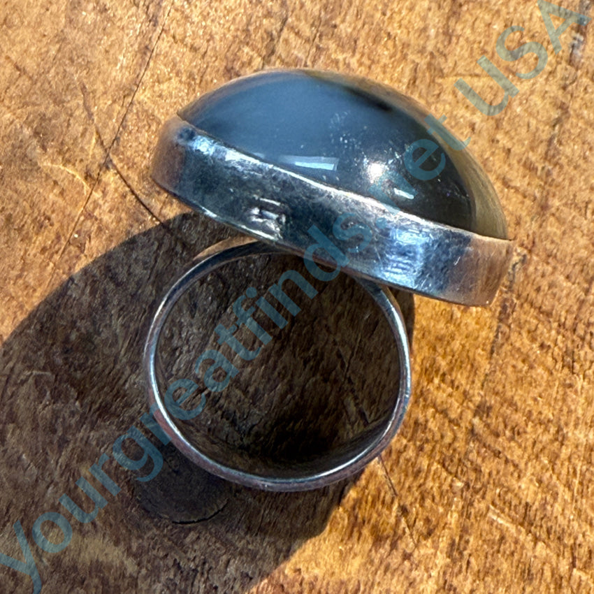Vintage Sterling Silver Ring with Large Agate Stone - Size 7.25 | Handmade Bohemian Jewelry for Women, Perfect for Weddings, Parties & Everyday Wear