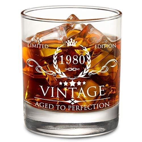 40th Birthday Gifts for Men - 1980 Vintage Themed Whiskey Glass Set (11oz) - Perfect for Husband, Dad & Friends - Ideal for Birthday Parties & Anniversary Celebrations