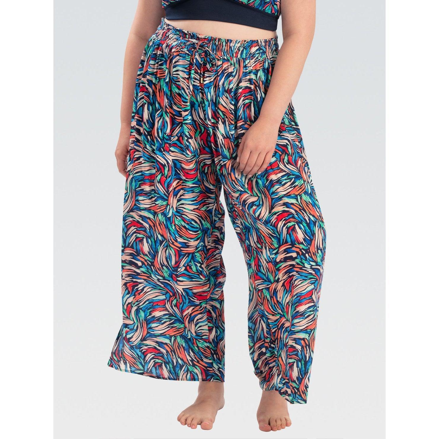 Dolfin Bliss Printed Palazzo Pants - Women's Flowy Beach Cover Up for Summer Vacation & Poolside Lounging