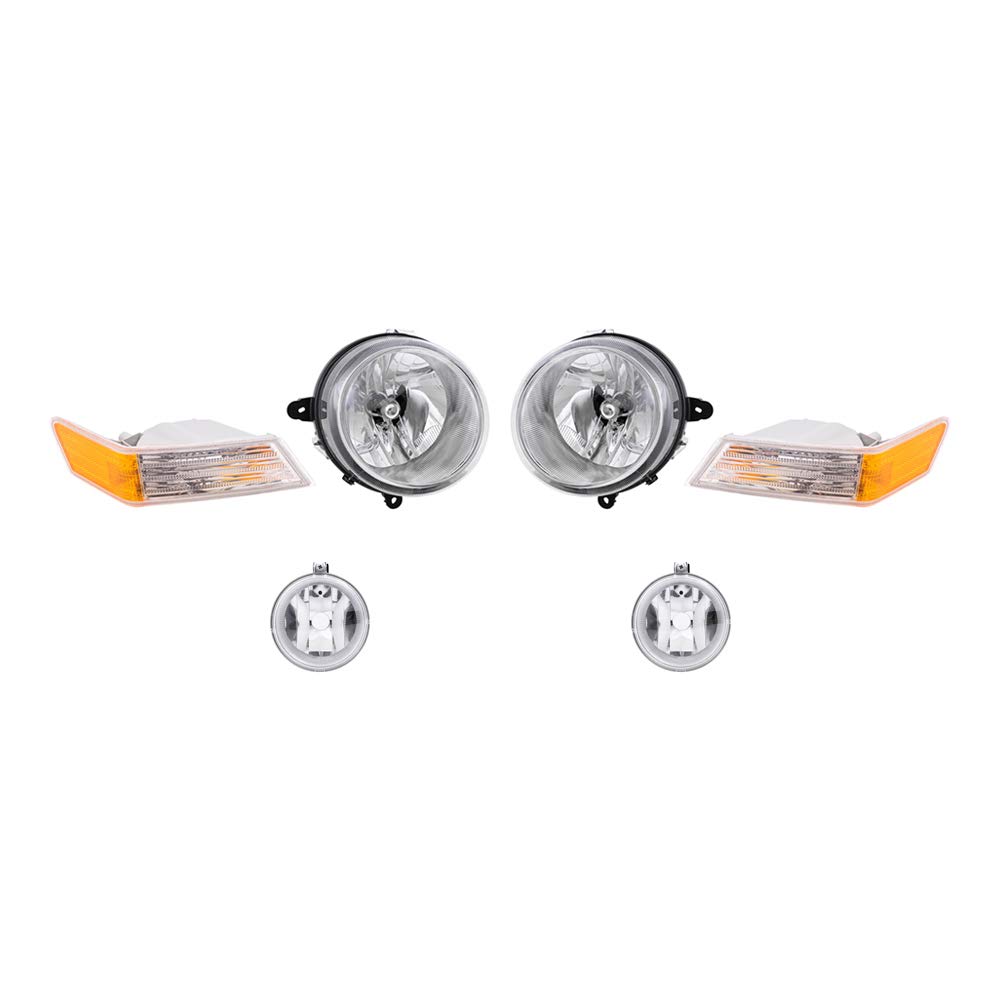 Brock Replacement Halogen Headlight Assemblies 6-Piece Set for 2010 Jeep Patriot - No Leveling, Includes Park Signal & Fog Lights | Perfect for Night Driving & Off-Road Adventures
