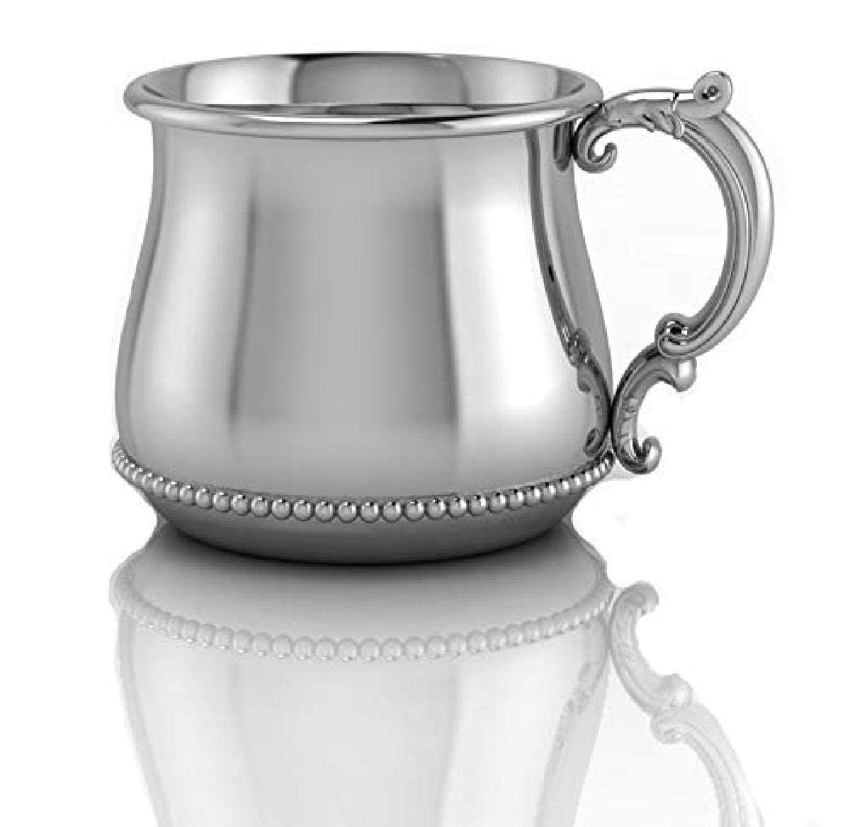Sterling Silver Classic Bulge Beaded Cup - Engravable Personalized Keepsake Gift for Anniversary, Wedding & Special Occasions - Premium Gift Box Packaging - Non-Tarnishing Elegant Cup for Home Decor & Tea Time