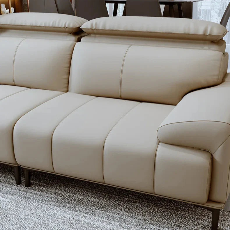 Luxury Piano Keys Cream Wind Leather Sofa Set - Modern Living Room Furniture for Home, Office & Lounge - Soft & Durable Leather Couch with Elegant Design