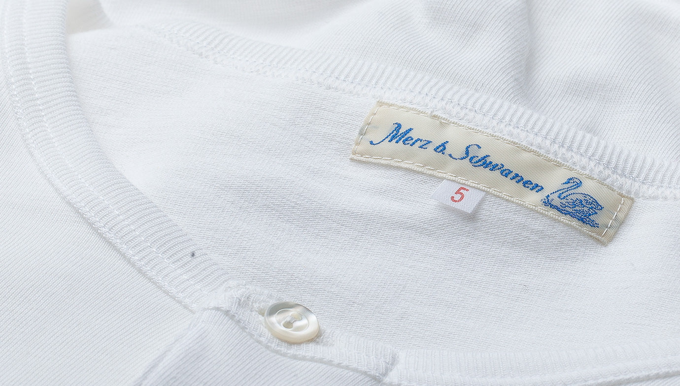 Merz b. Schwanen 206 Premium Cotton Long Sleeve Henley Shirt for Men - Classic White Crewneck Pullover | Casual Wear, Layering & Everyday Comfort