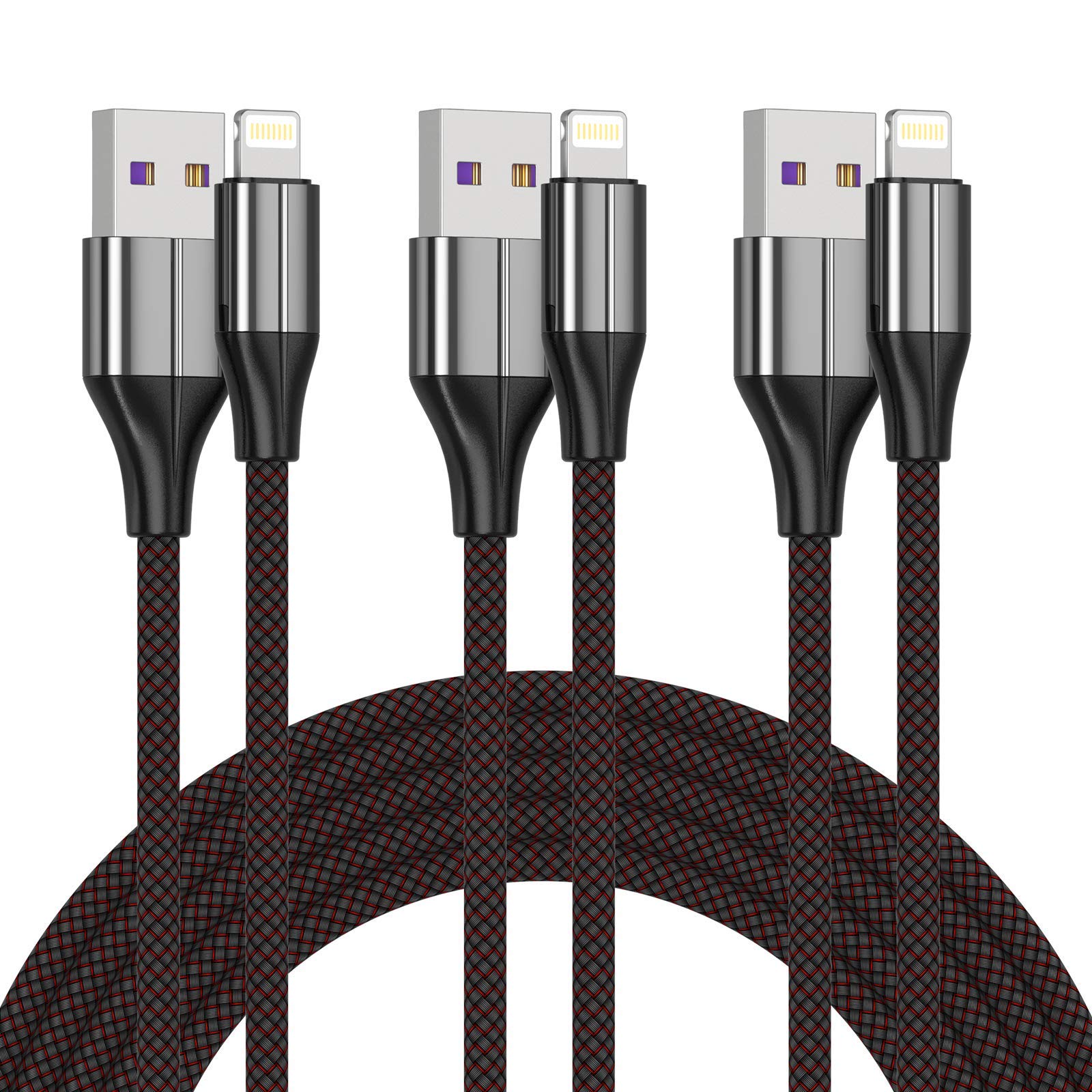 FEEL2NICE MFi Certified iPhone Charger Cable - 3 Pack 2M Nylon Braided Lightning Cable, Fast Charging USB Cable for iPhone 14/13/12/11/X/8/7 - Durable Charging Cord for Home, Office & Travel
